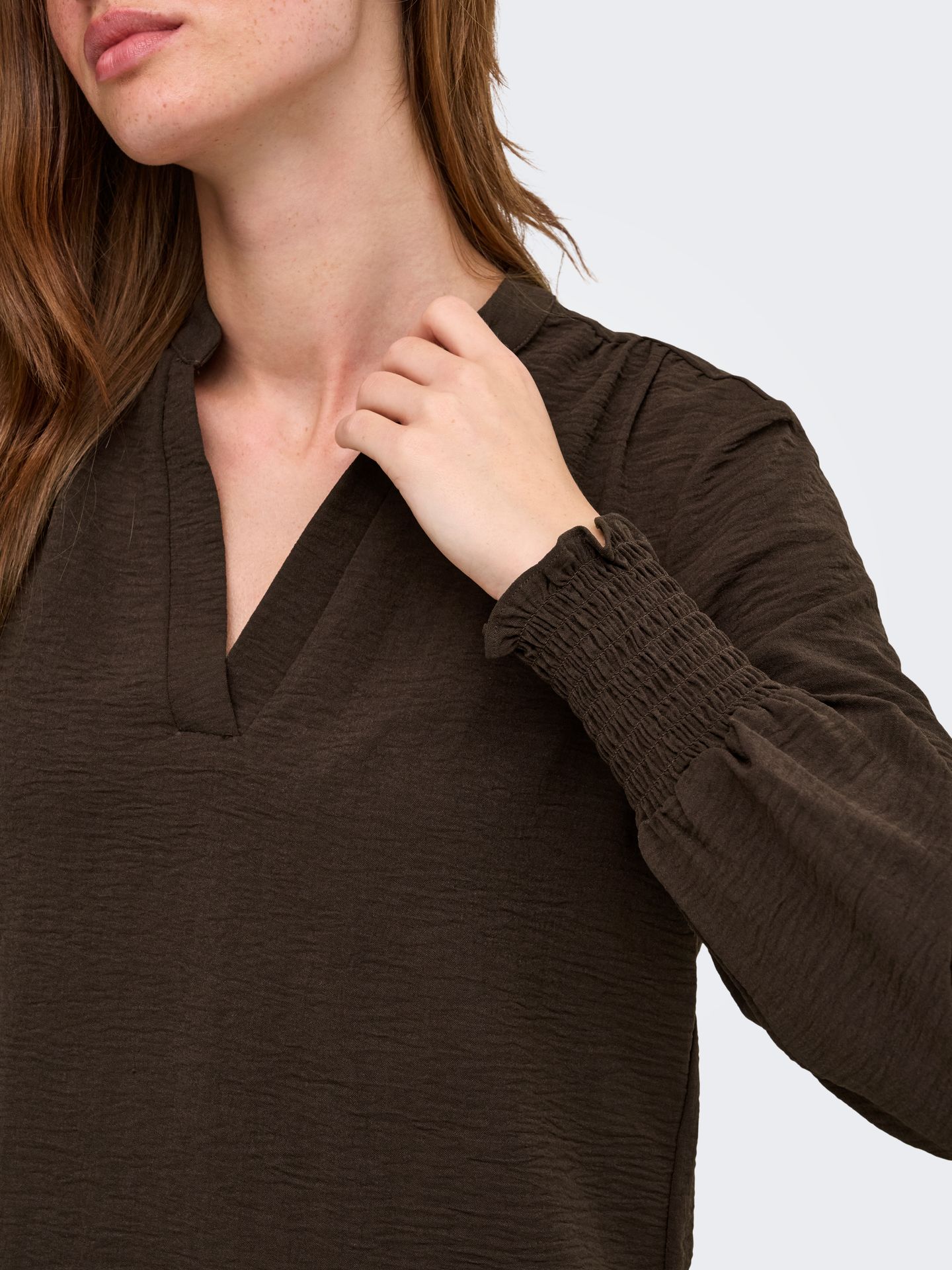 Only ONLMETTE V-NECK LS SMOCK TOP NOOS W Coffee Bean 2900168307035