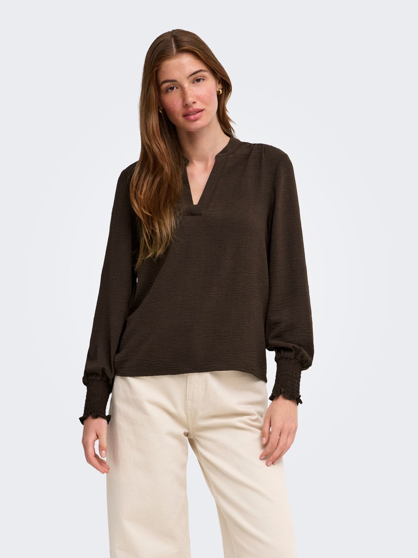 Only ONLMETTE V-NECK LS SMOCK TOP NOOS W Coffee Bean 2900168307035