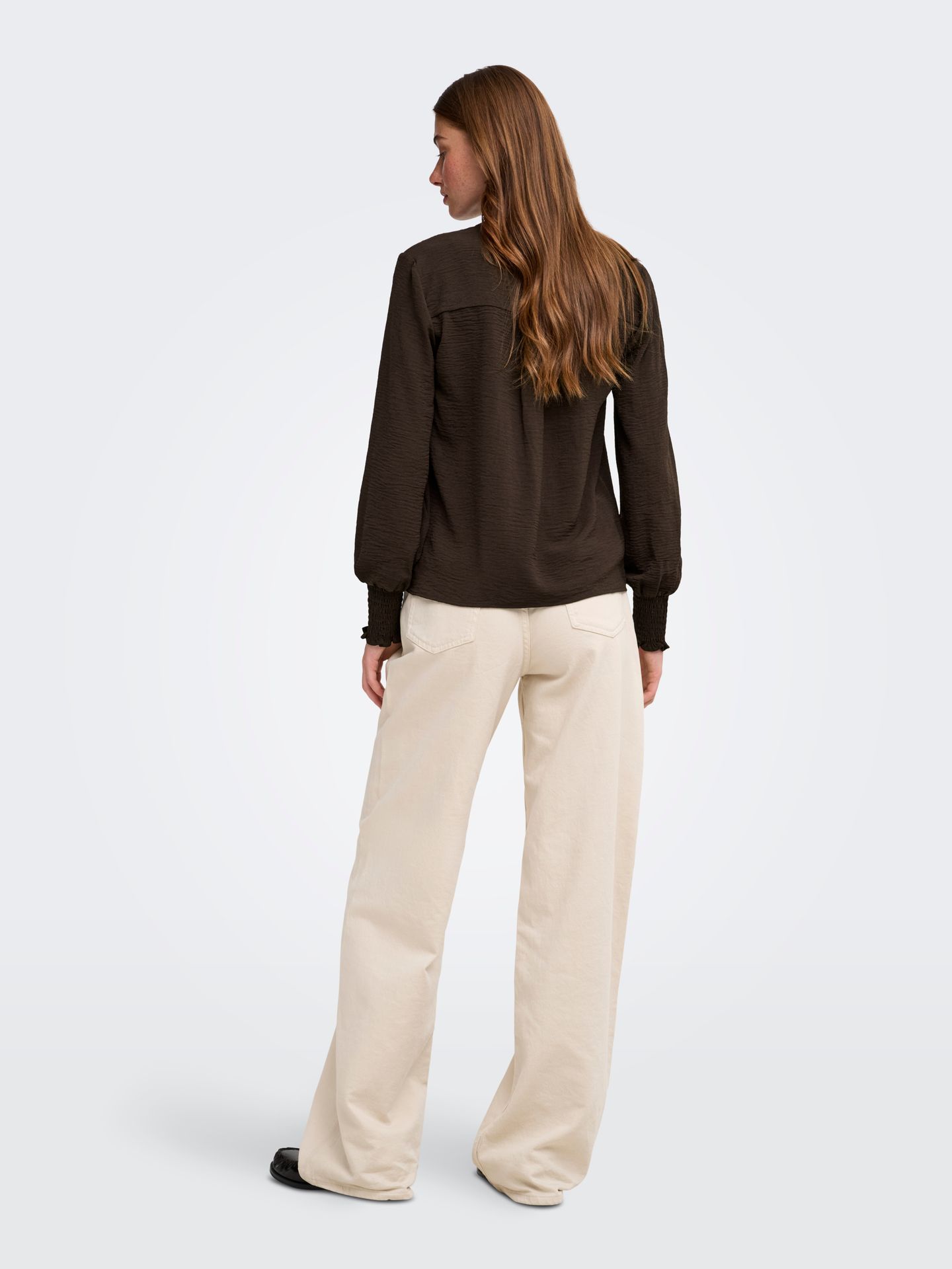 Only ONLMETTE V-NECK LS SMOCK TOP NOOS W Coffee Bean 2900168307035