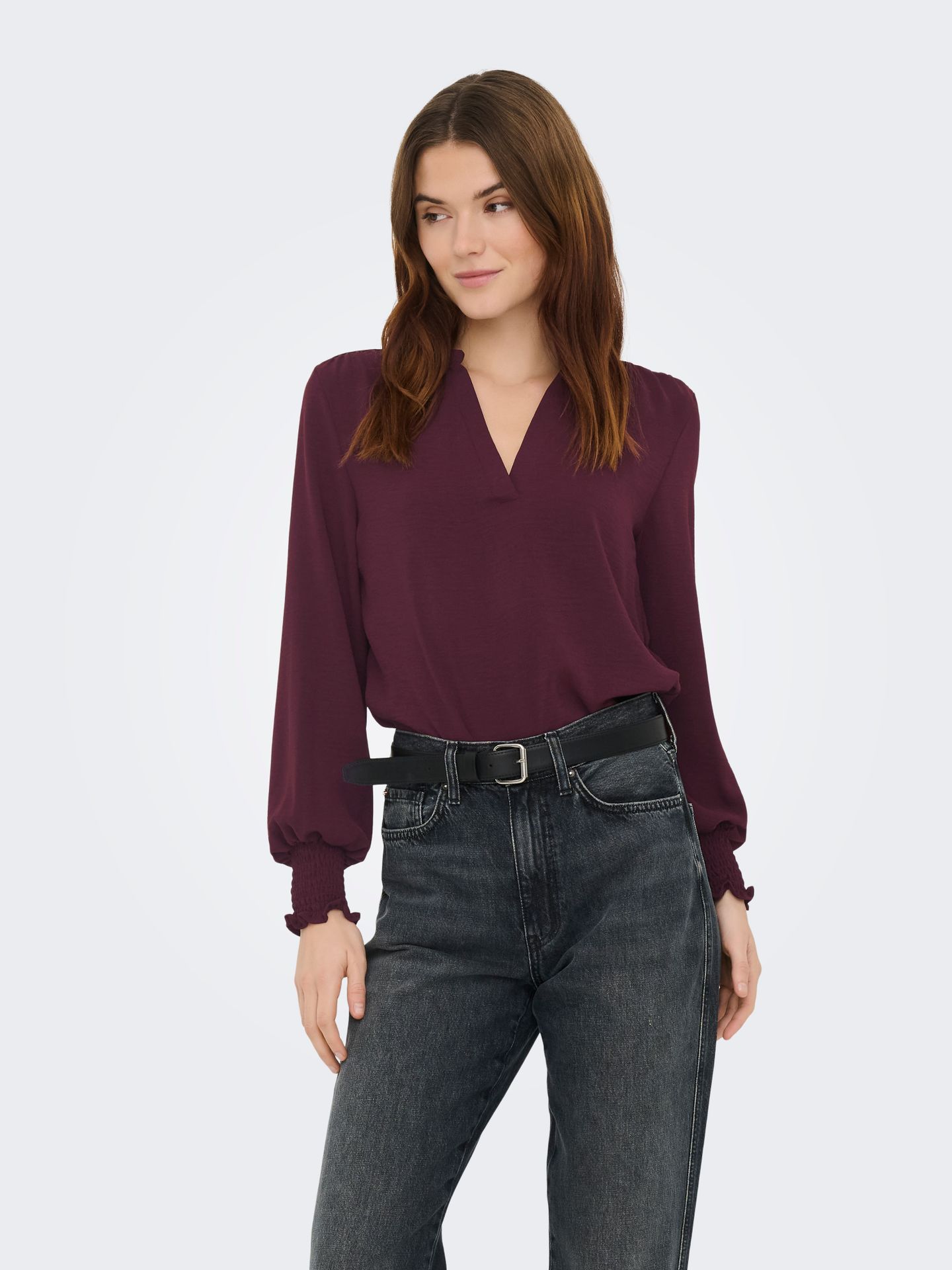 Only ONLMETTE V-NECK LS SMOCK TOP NOOS W Decadent Chocolate 2900168305017