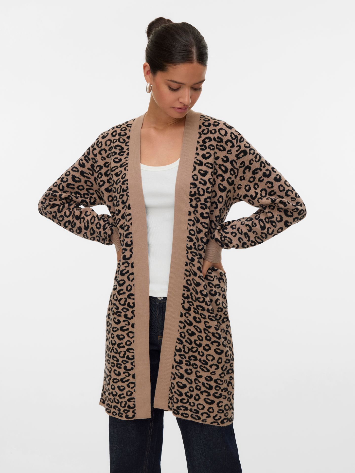 Vero Moda VMNANCY LS OPEN CARDIGAN BOO Silver Mink/W. BIRCH FLOWER PRINT 2900158833056