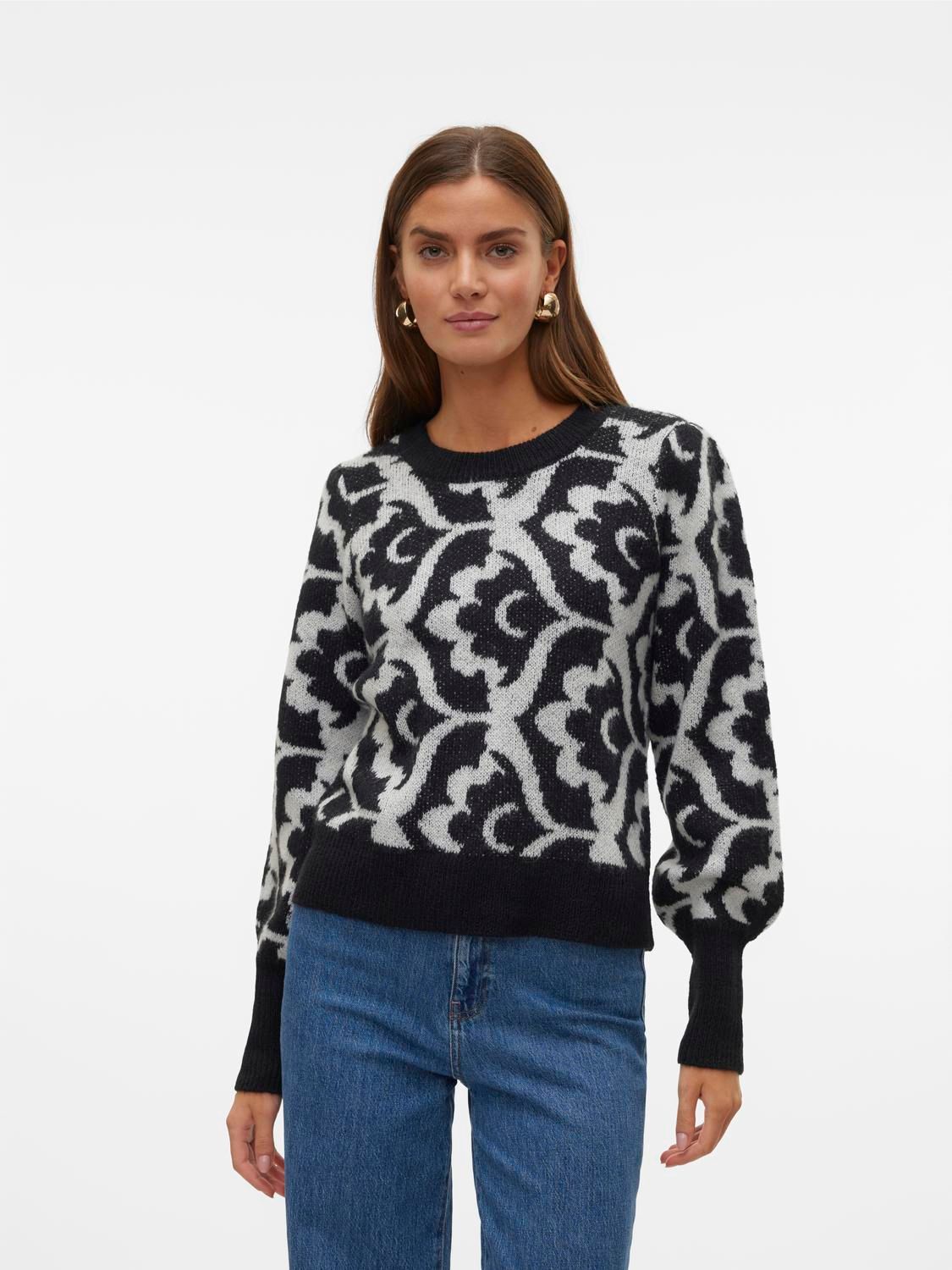 Vero Moda VMTARI LS O-NCK JACQUARD PULLOVER G Birch/W. BLACK FLOWER PRINT 00109807-EKA26011400000152