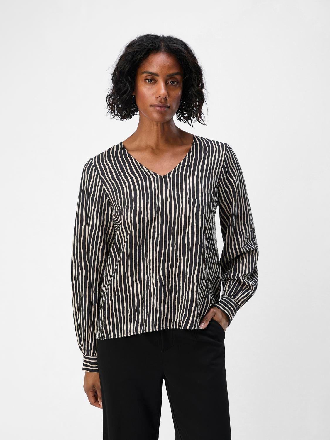 Object OBJJACIRA L/S V-NECK TOP NOOS Black/Sandshell vertical col 2900149969023