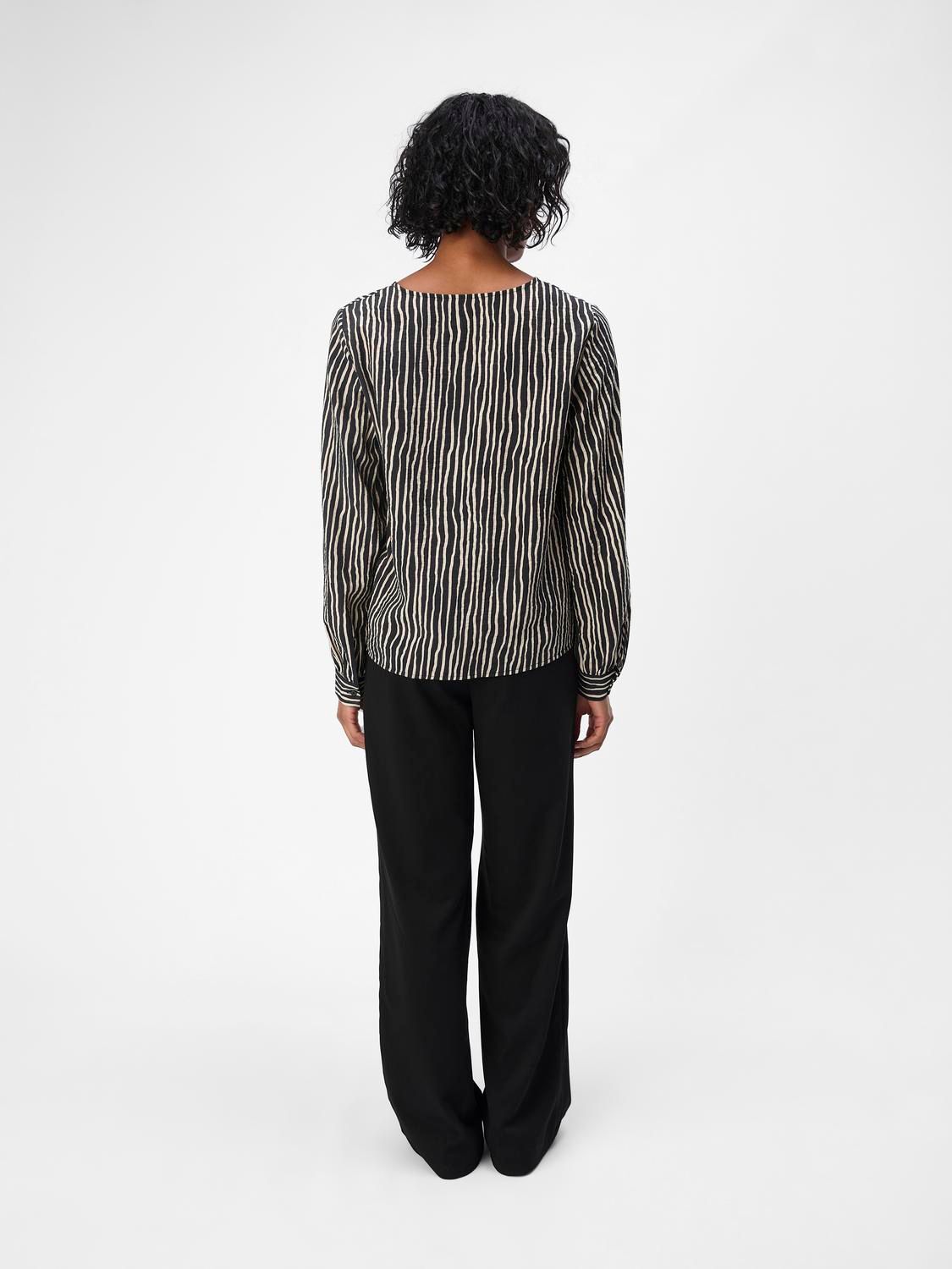 Object OBJJACIRA L/S V-NECK TOP NOOS Black/Sandshell vertical col 2900149969023