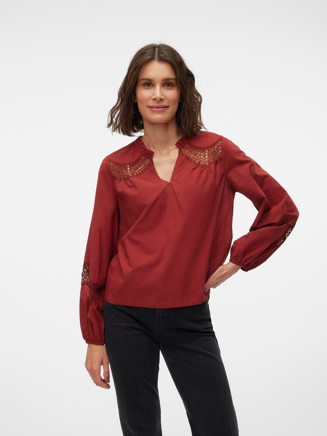 Vero Moda VMTEA INSERT LS TOP WVN Fired Brick 2900149973013 Vero Moda VMTEA INSERT LS TOP WVN Fired Brick 2900149973013