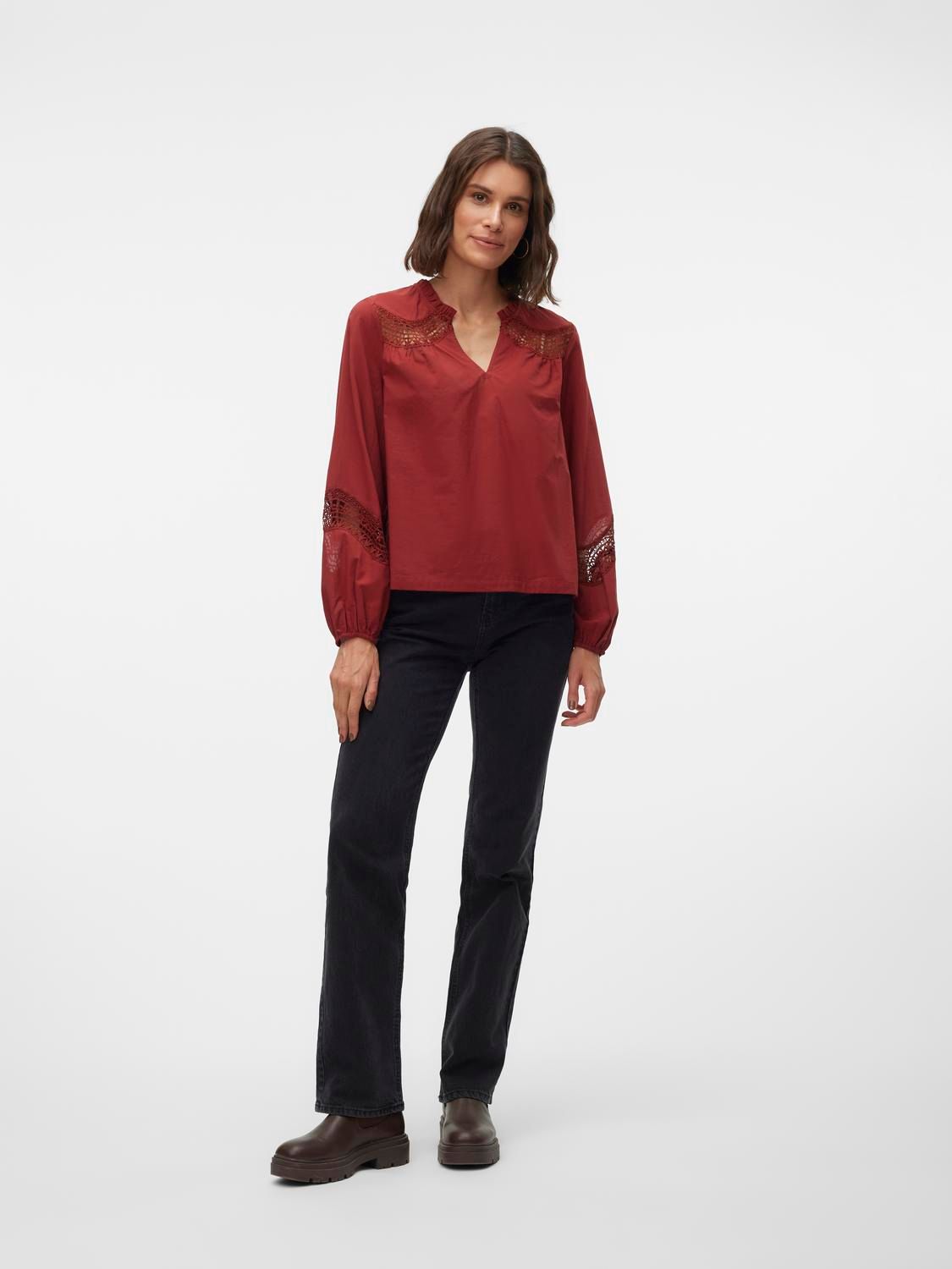 Vero Moda VMTEA INSERT LS TOP WVN Fired Brick 2900149973013 Vero Moda VMTEA INSERT LS TOP WVN Fired Brick 2900149973013