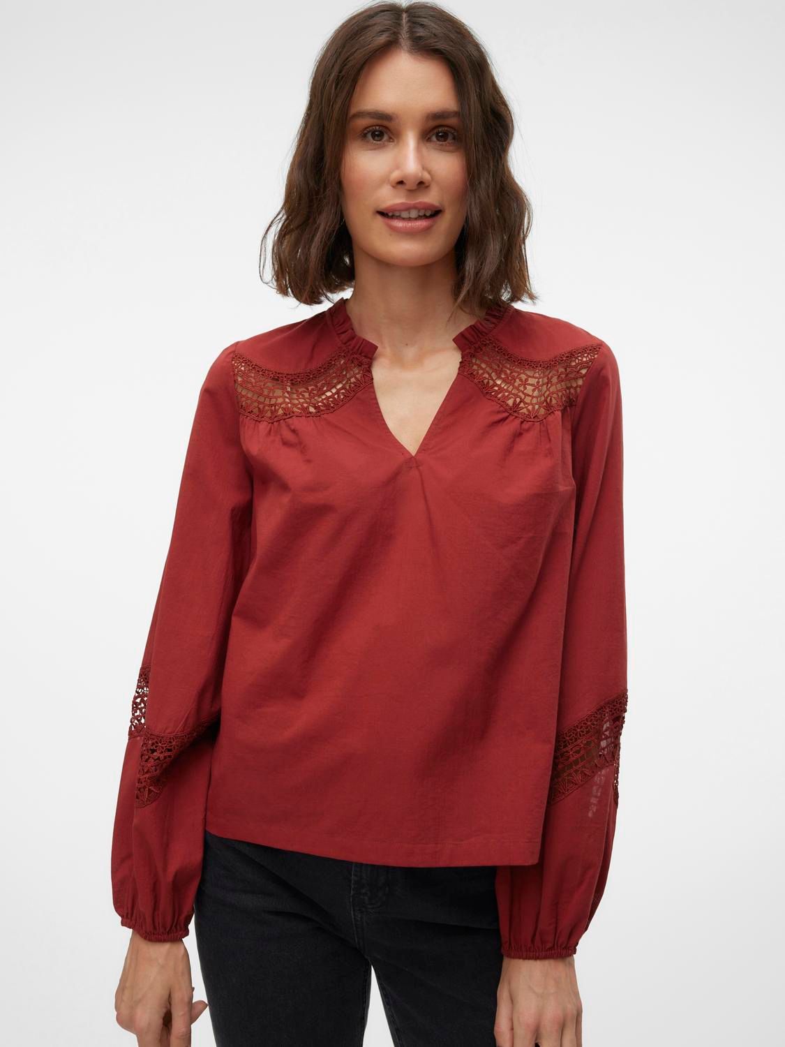 Vero Moda VMTEA INSERT LS TOP WVN Fired Brick 2900149973013 Vero Moda VMTEA INSERT LS TOP WVN Fired Brick 2900149973013
