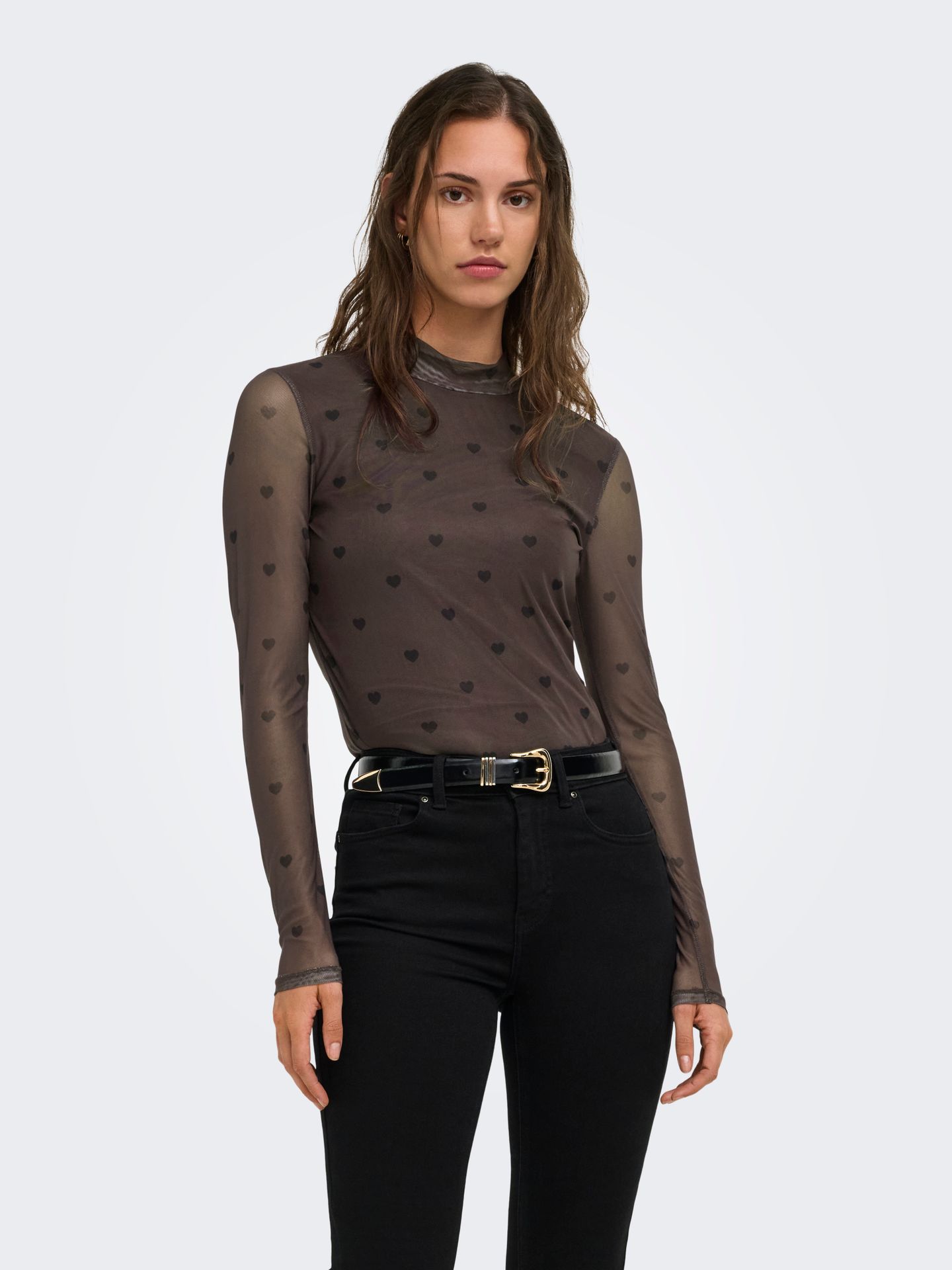 Only ONLERICA LIFE MESH L/S TOP JRS NOOS Coffee Bean/Black heart 2900168591052