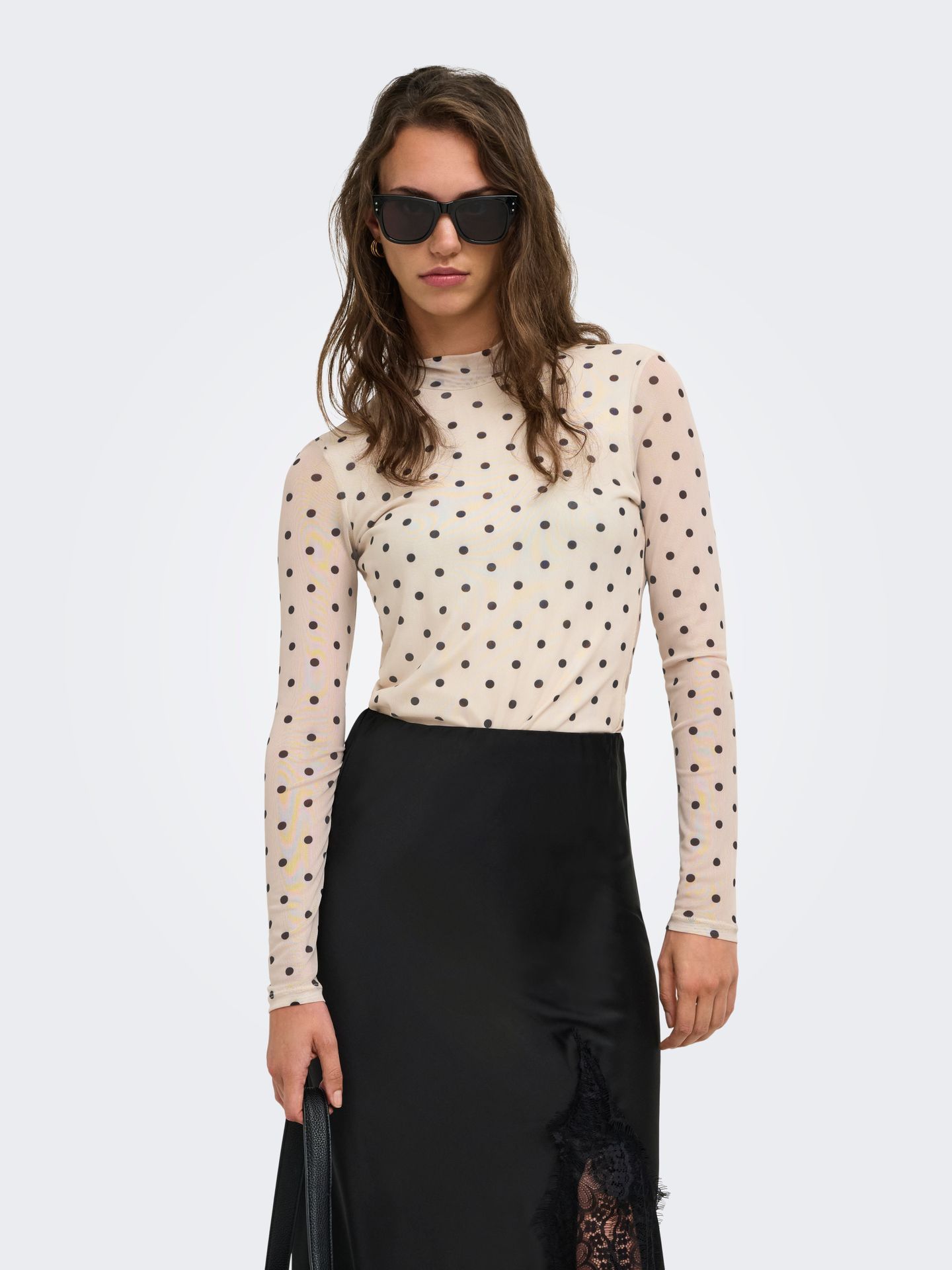 Only ONLERICA LIFE MESH L/S TOP JRS NOOS Seedpearl/Black dot 2900168595036