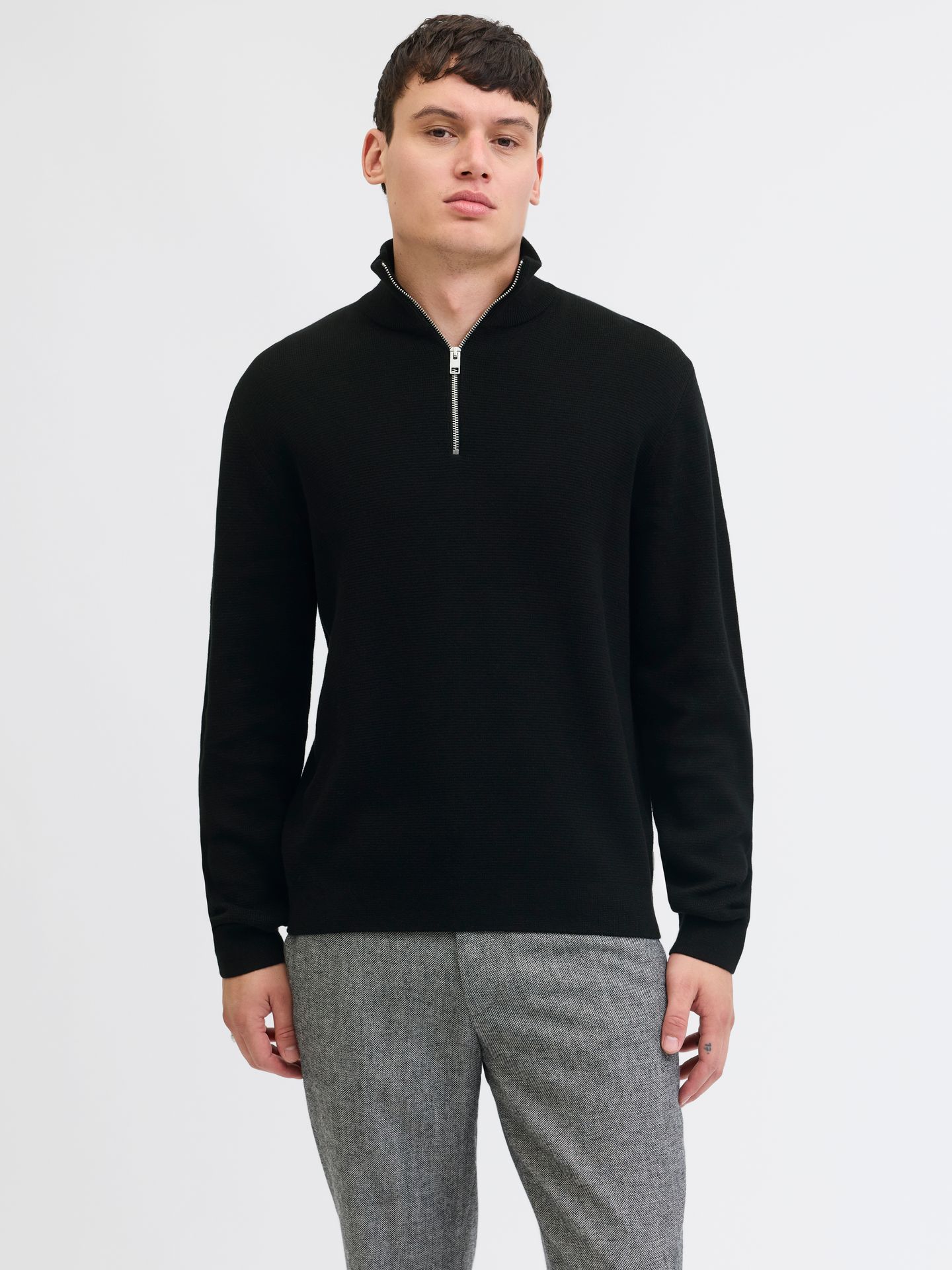 Jack & Jones JPRBLAMILANO STITCH KNIT HALF ZIP S Black 2900169610059