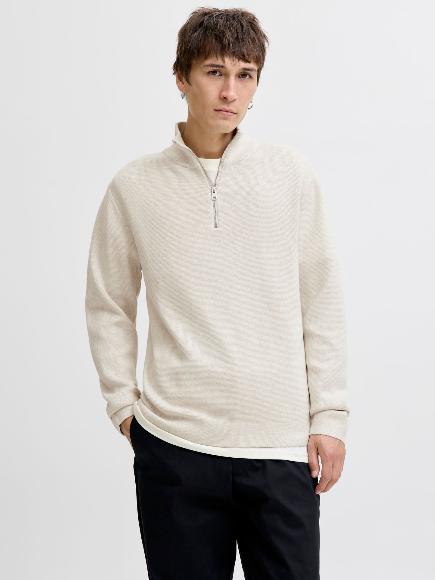 Jack & Jones JPRBLAMILANO STITCH KNIT HALF ZIP S Cloud Dancer/COMFORT FIT 00110050-EKA26011400000297
