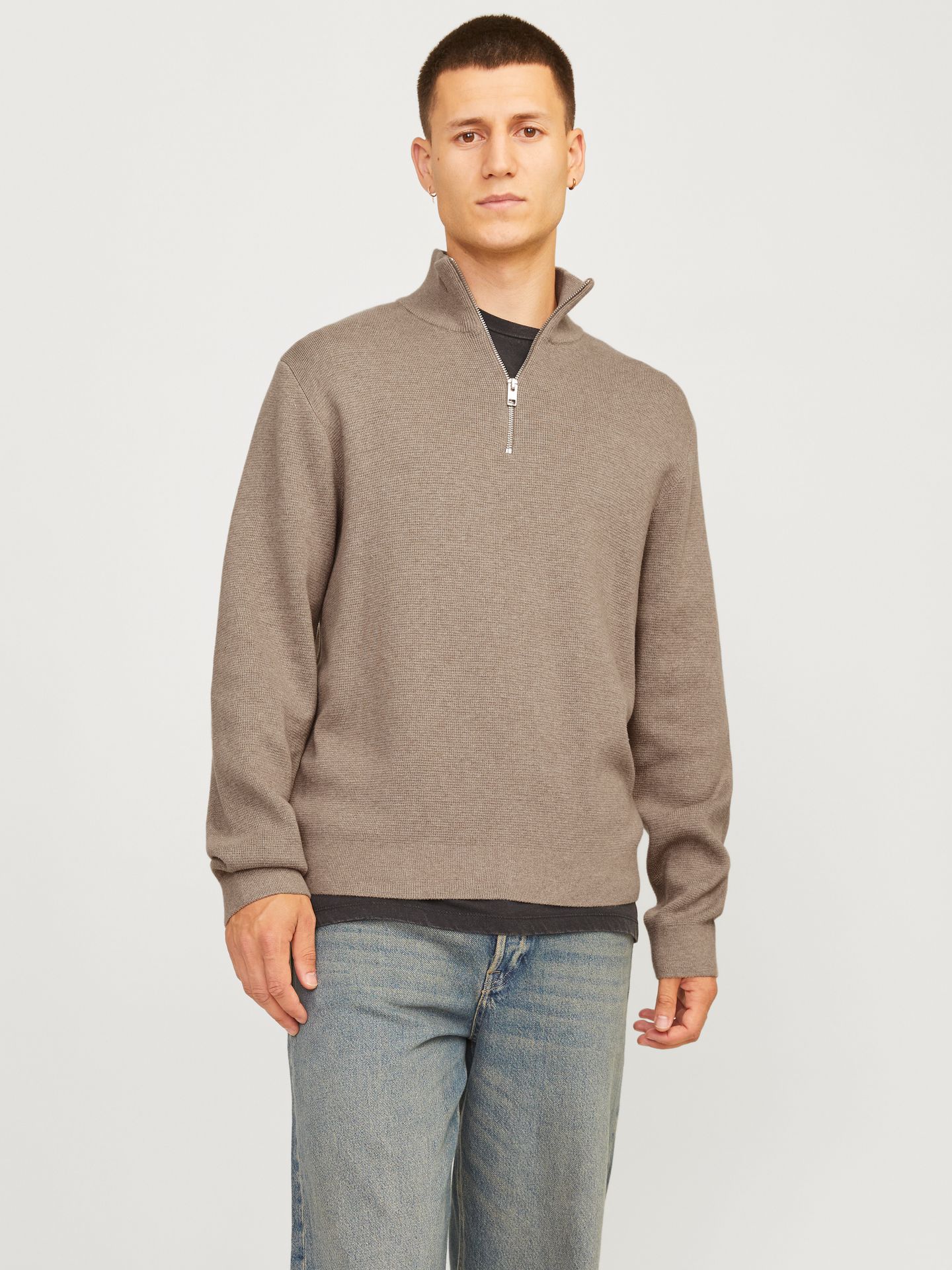 Jack & Jones JPRBLAMILANO STITCH KNIT HALF ZIP S Greige/COMFORT FIT 00110050-EKA26011400002432