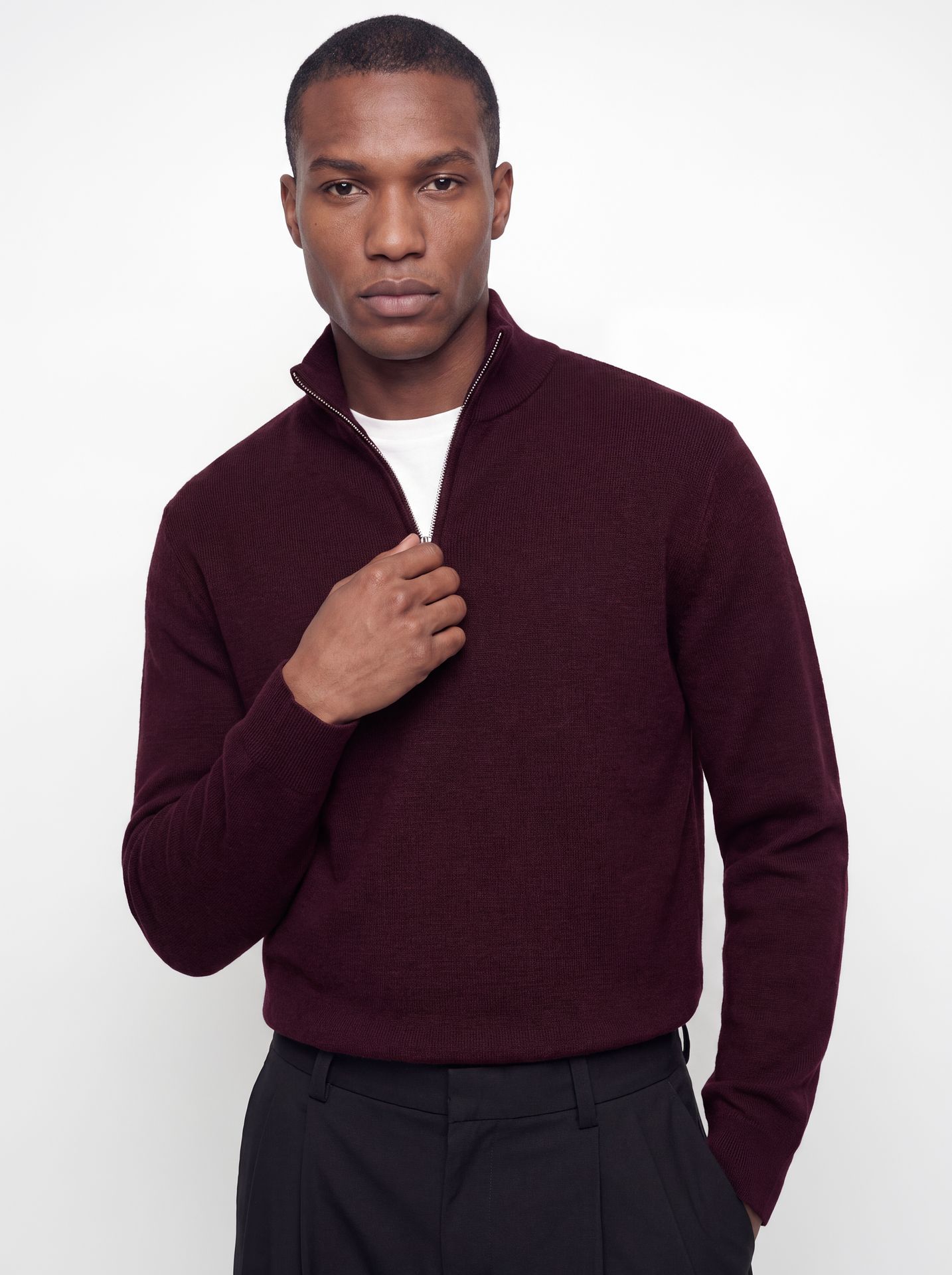 Jack & Jones JPRBLAMILANO STITCH KNIT HALF ZIP S Bitter Chocolate/Melange 2900169627040