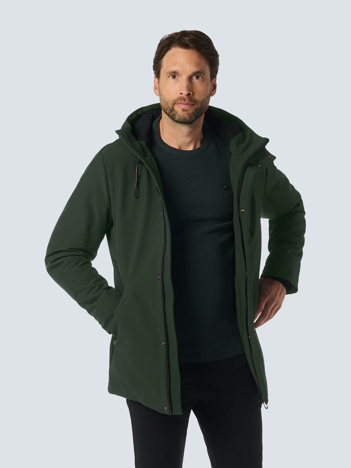 No Excess Jacket Medium Long Fit Hooded Softshell Stretch 186 dark moss 00110118-EKA14000100000084