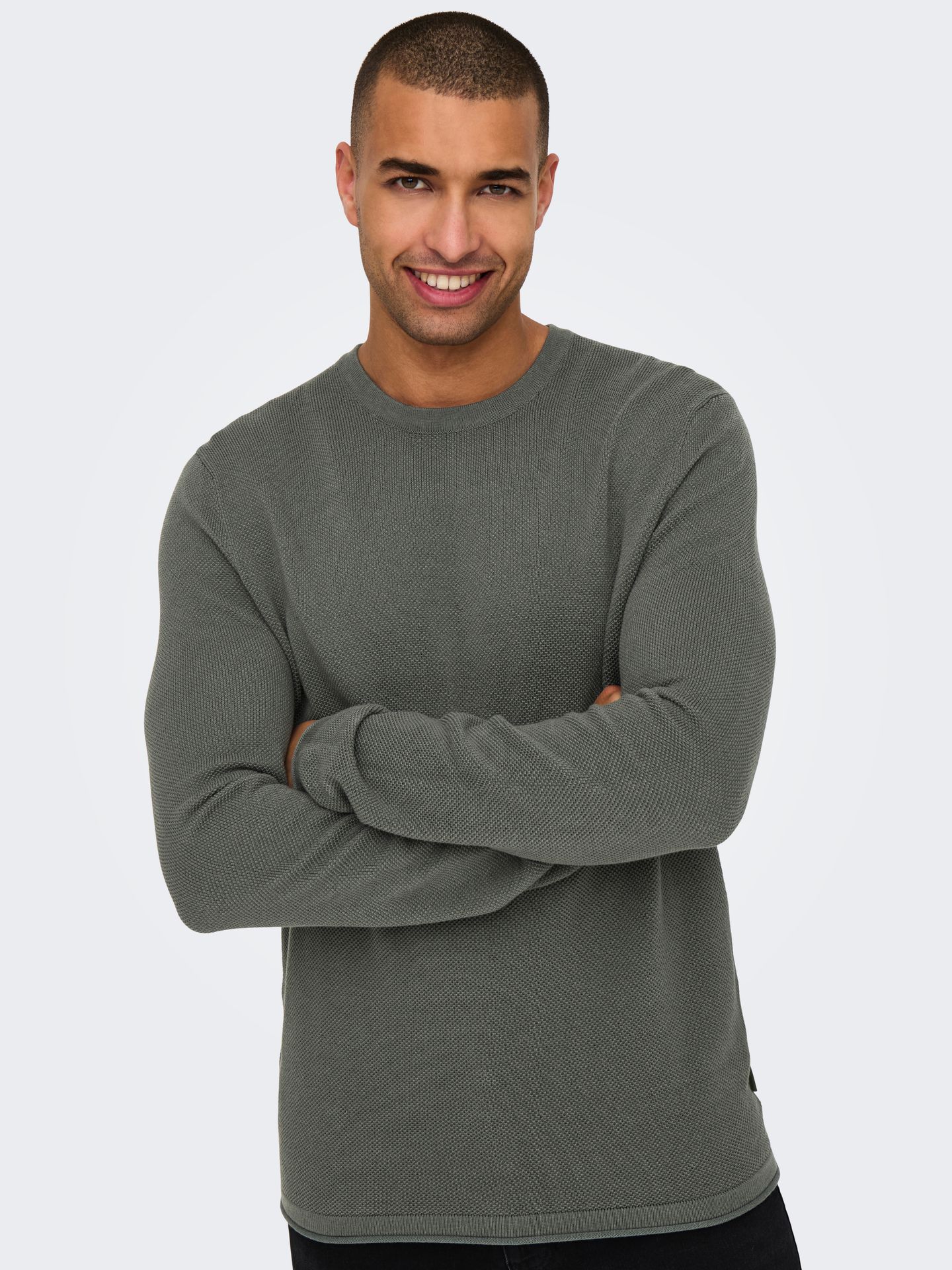 Only & Sons ONSFELIX REG 12 CREW KNIT NOOS Castor Gray/BLACK 2900171705026