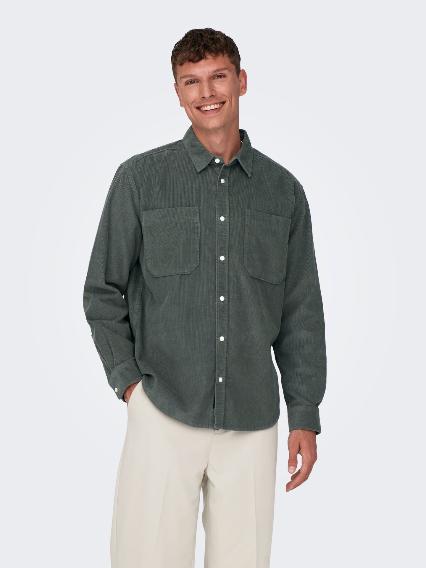 Only & Sons ONSALP RLX 2PKT WASHD CORD LS SHIRT Castor Gray 2900160382016