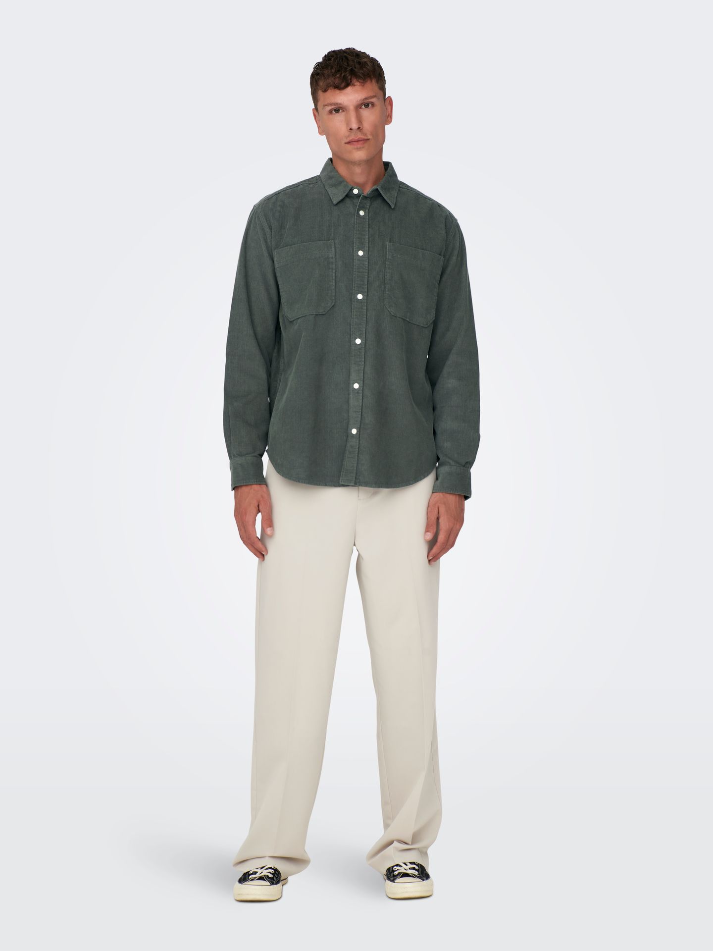 Only & Sons ONSALP RLX 2PKT WASHD CORD LS SHIRT Castor Gray 2900160382016