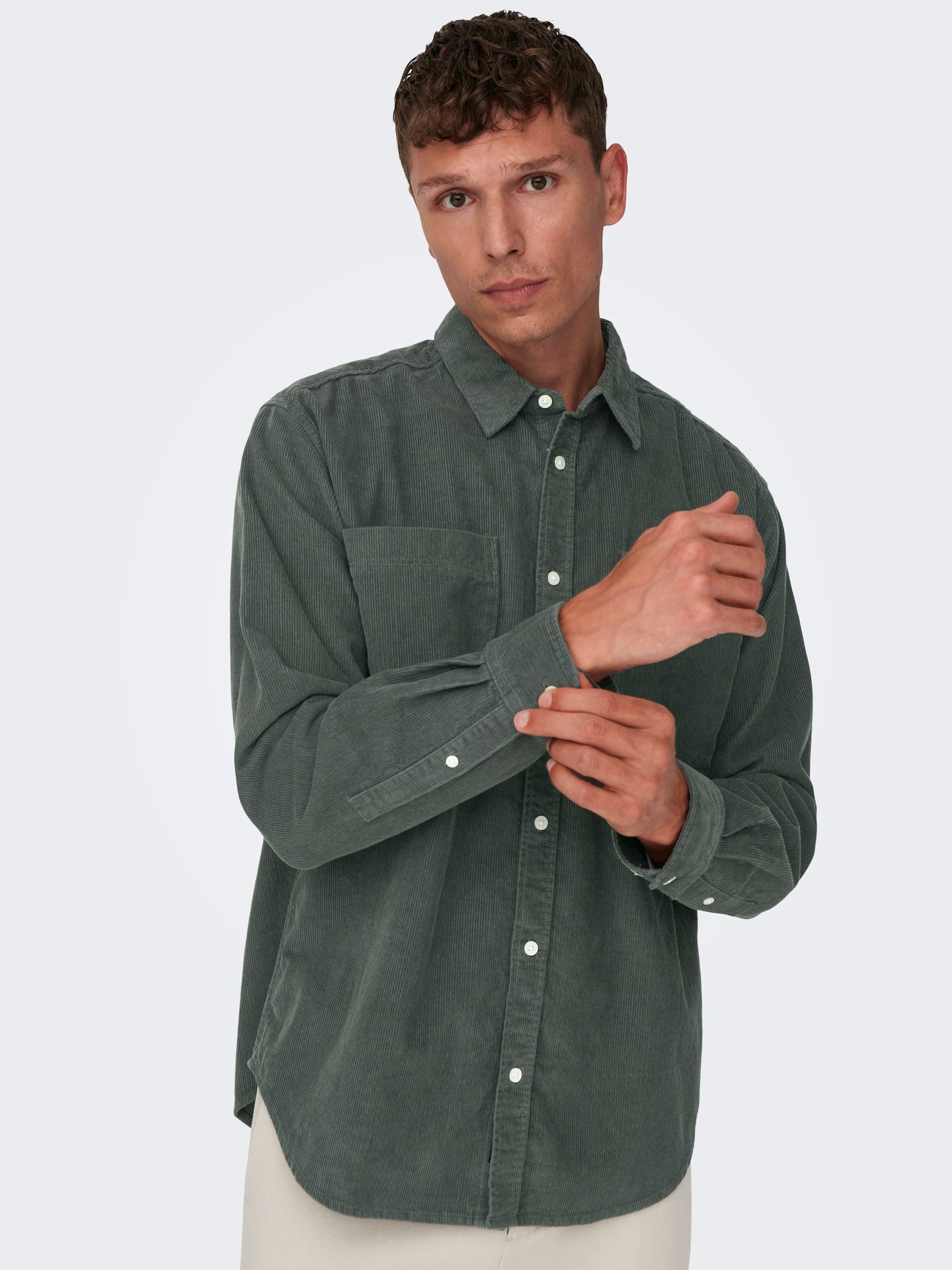 Only & Sons ONSALP RLX 2PKT WASHD CORD LS SHIRT Castor Gray 2900160382016
