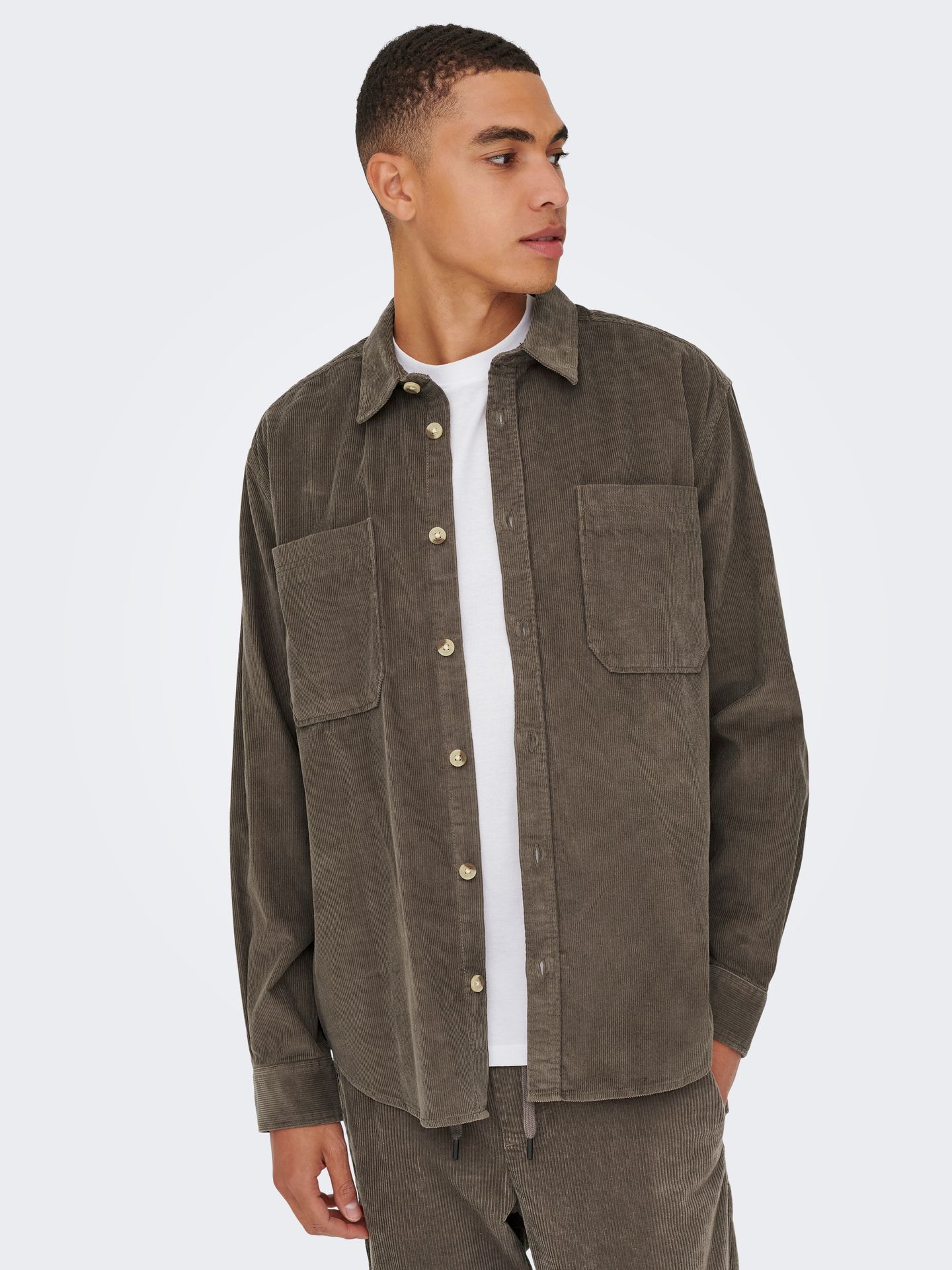 Only & Sons ONSALP RLX 2PKT WASHD CORD LS SHIRT Falcon 2900160380012