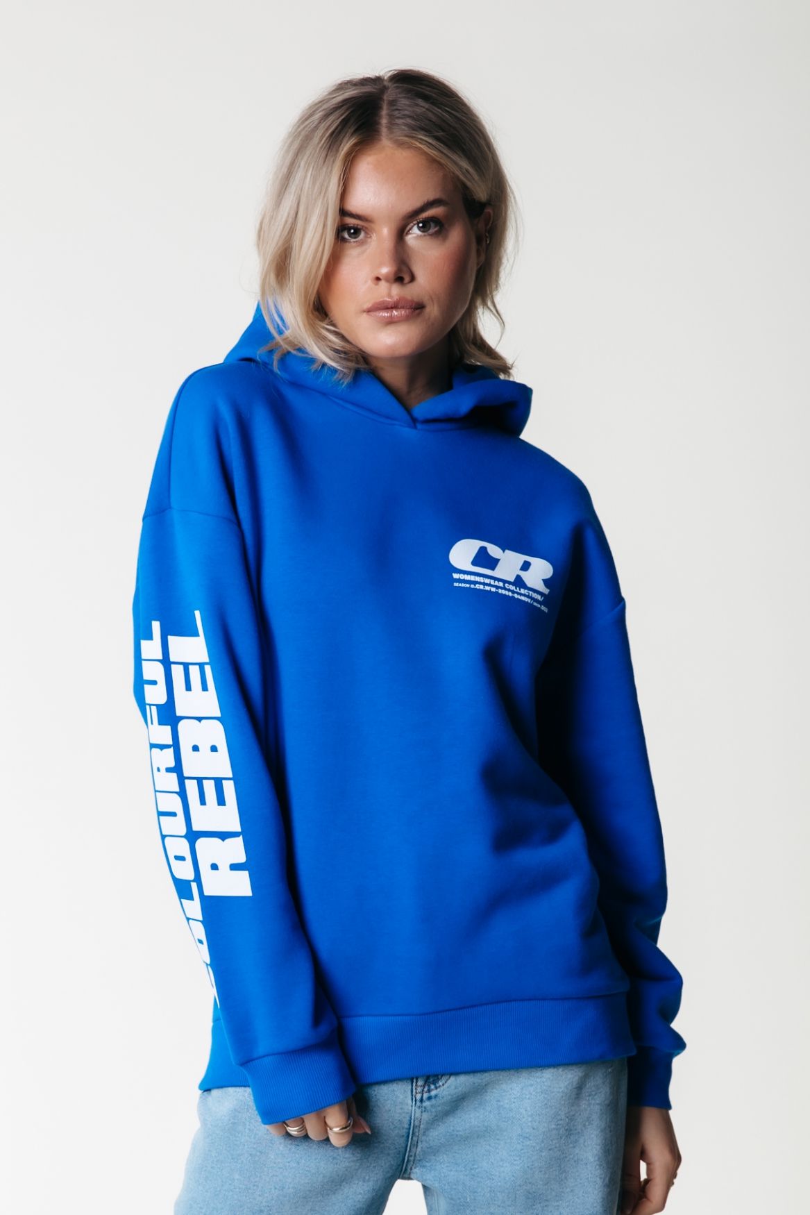 Colourful Rebel Bold Sleeve Logo Clean Hoodie 507 deep blue 00110198-EKA26011600000044