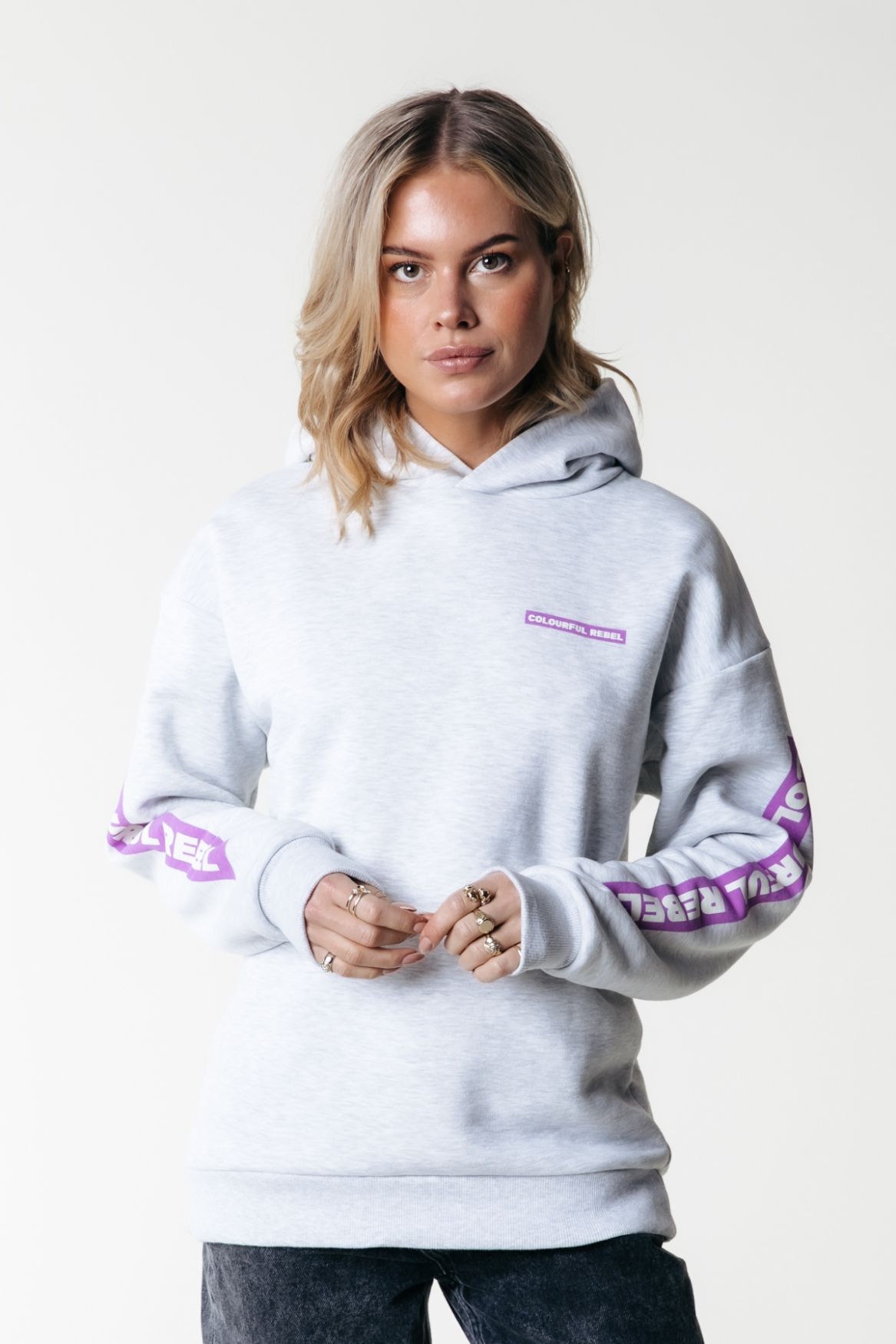 Colourful Rebel Sleeve Logo Clean Hoodie 213 light grey melange 2900150611027