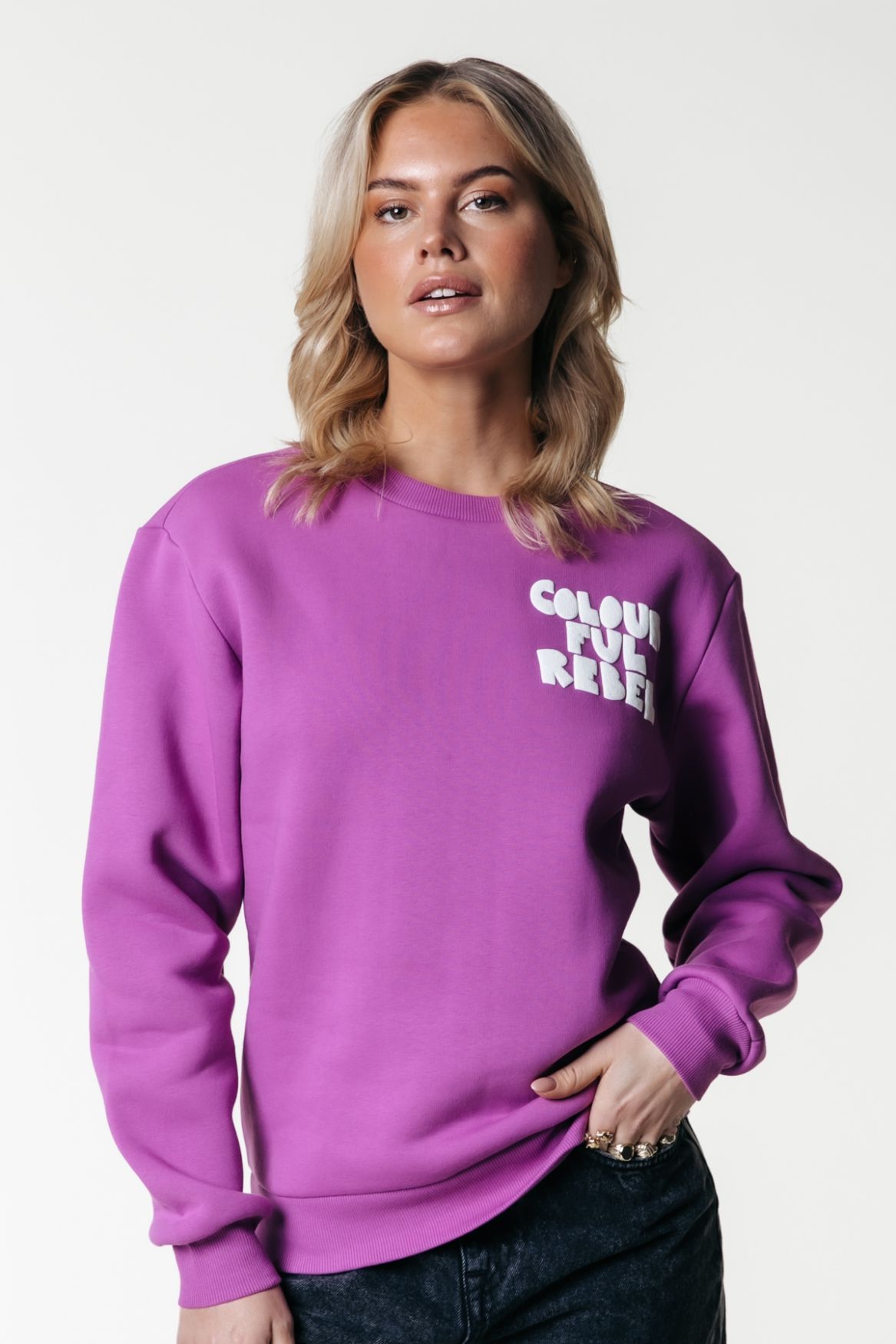 Colourful Rebel Logo Wave Puff Relaxed Sweat 646 violet pink 00110206-EKA26011600000047