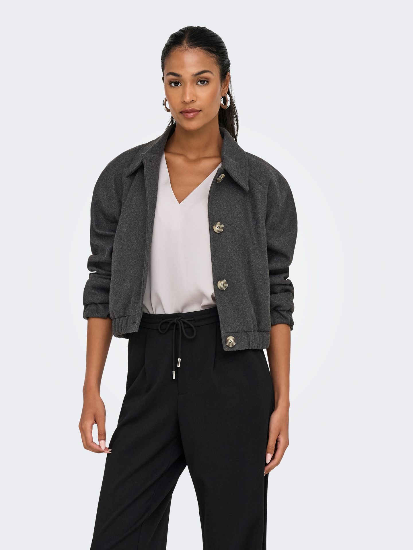 Only ONLNANCY LIFE COLLAR JACKET CC OTW Dark Grey Melange 00110231-EKA26011400000313