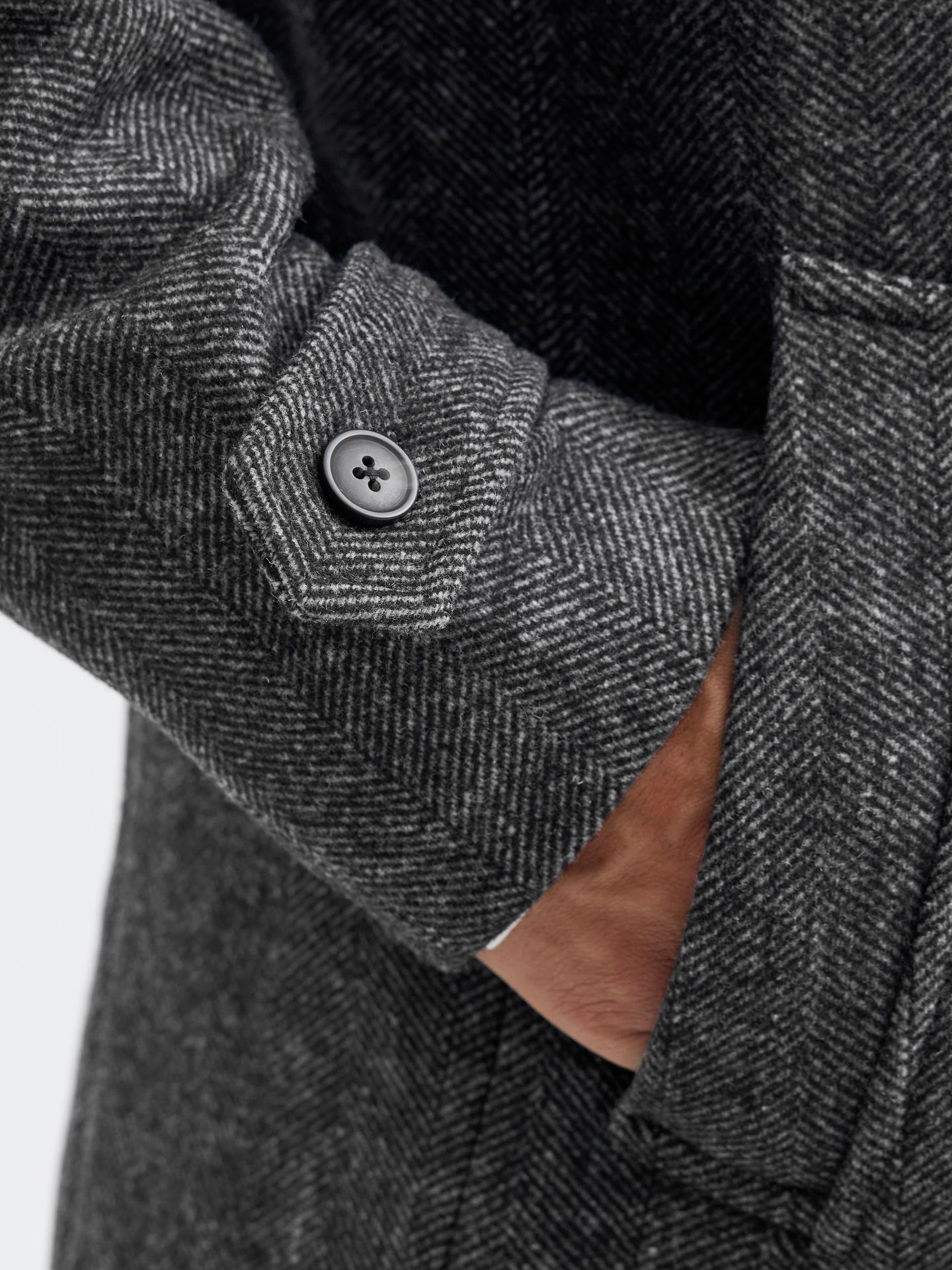 Jack & Jones JJEMELTON WOOL COAT SN Grey Melange/HERRINGBONE STRUCTURE 2900159943051