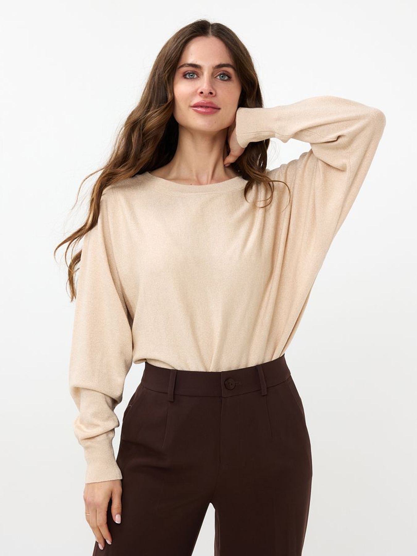 Esqualo Sweater batwing lurex 168 light sand 2900150703074