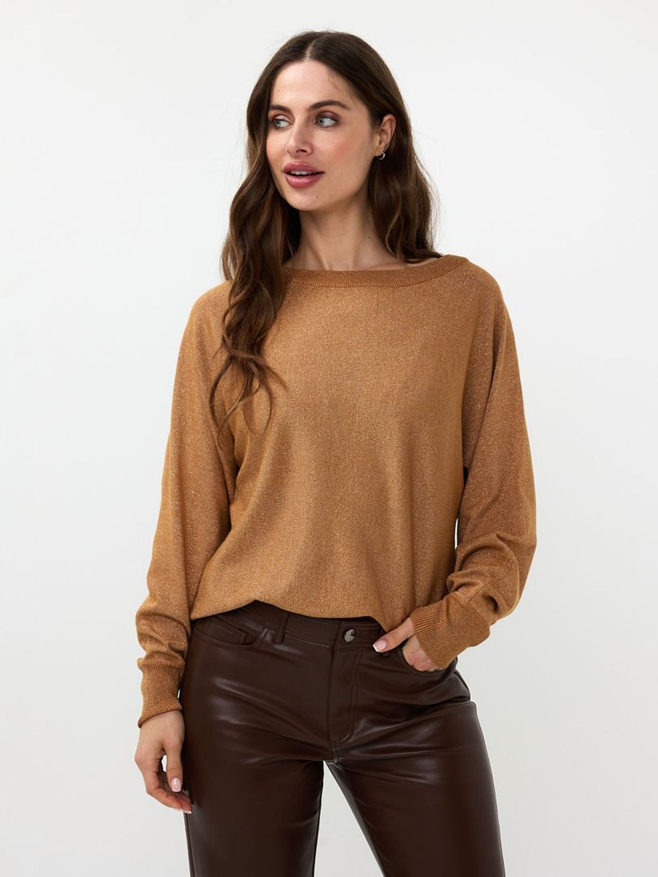 Esqualo Sweater batwing lurex 189 caramel 2900150702060