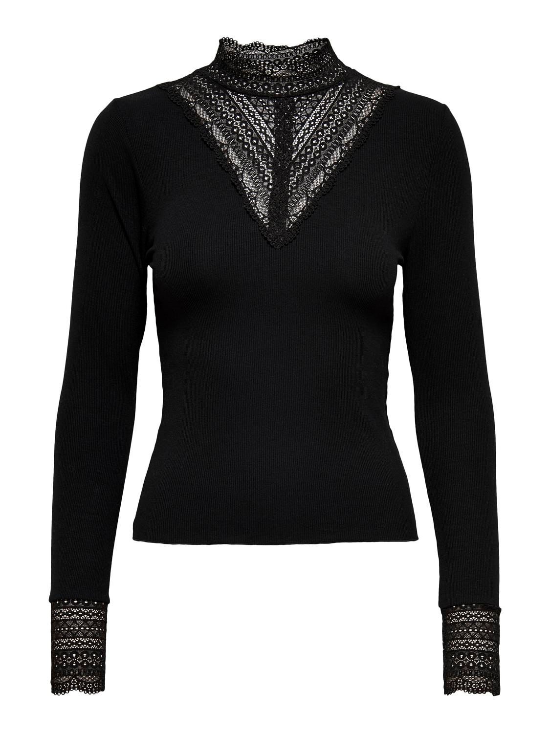 Only ONLTILDE L/S HIGH NECK LACE TOP JRS Black/BLACK BUTTONS 00110266-EKA26011400000044