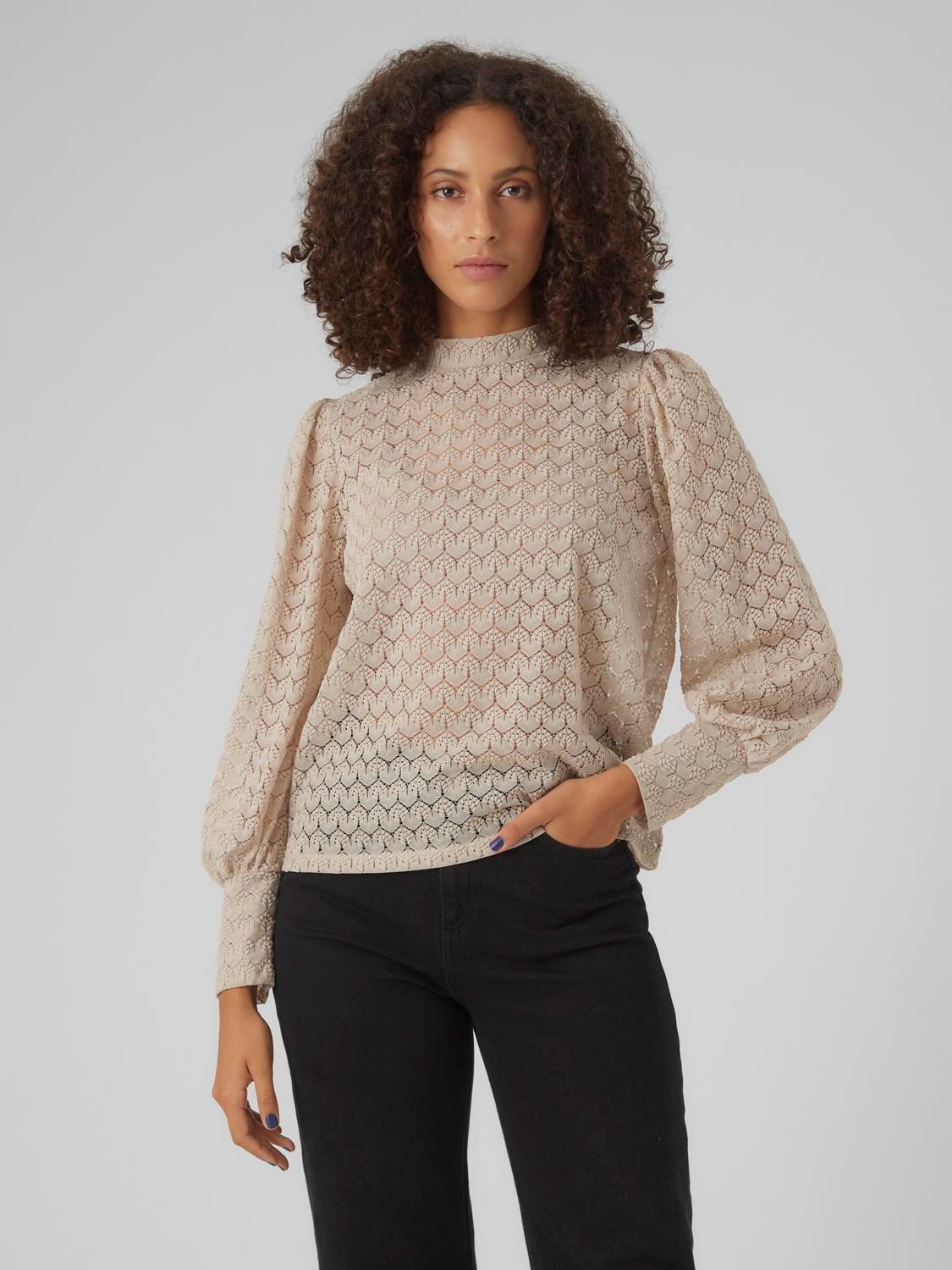 Vero Moda VMBECCA LS HIGH NECK LACE TOP JRS N Pumice Stone 00110306-EKA26011400001954