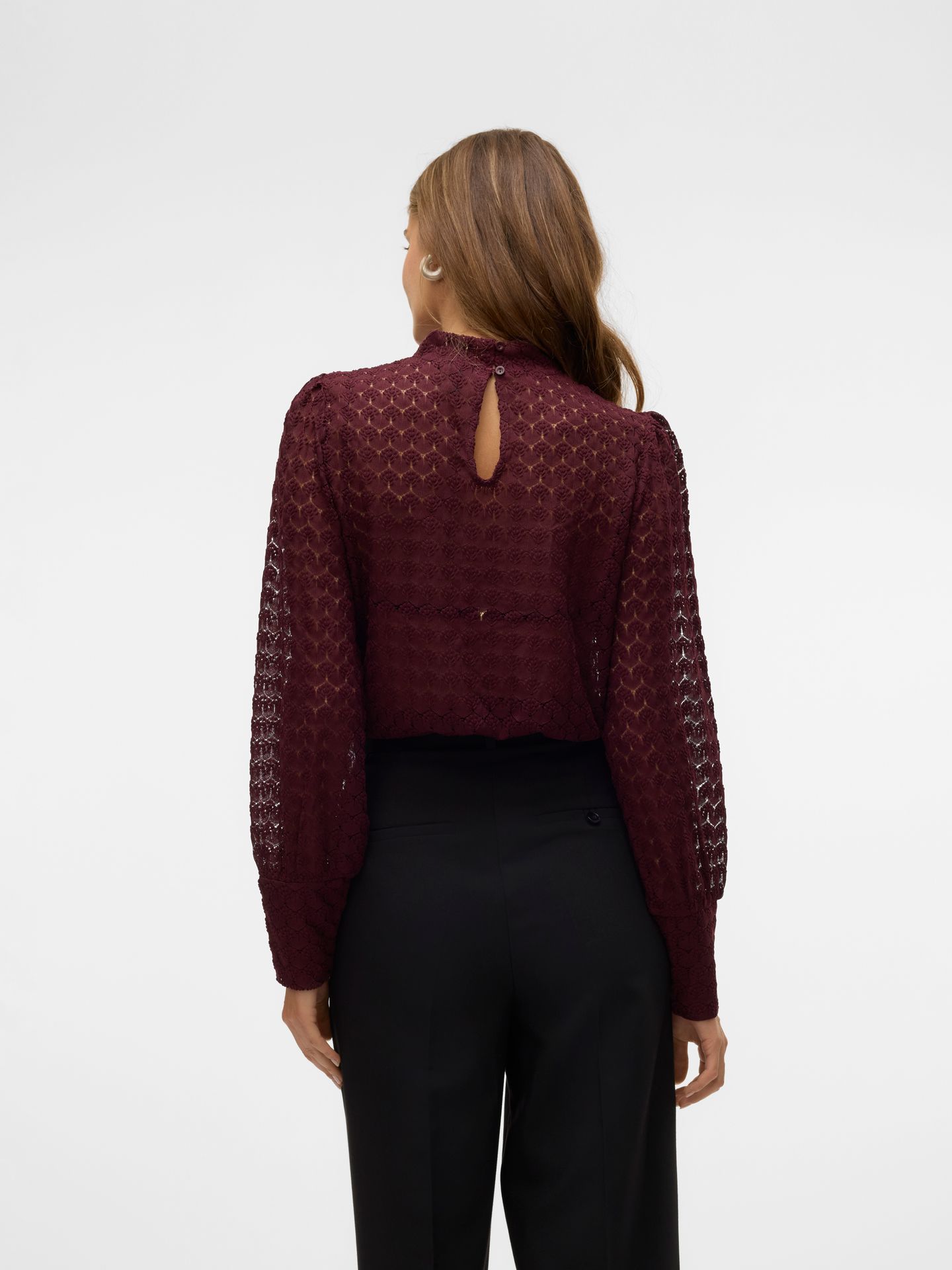 Vero Moda VMBECCA LS HIGH NECK LACE TOP JRS N Winetasting 2900158794029