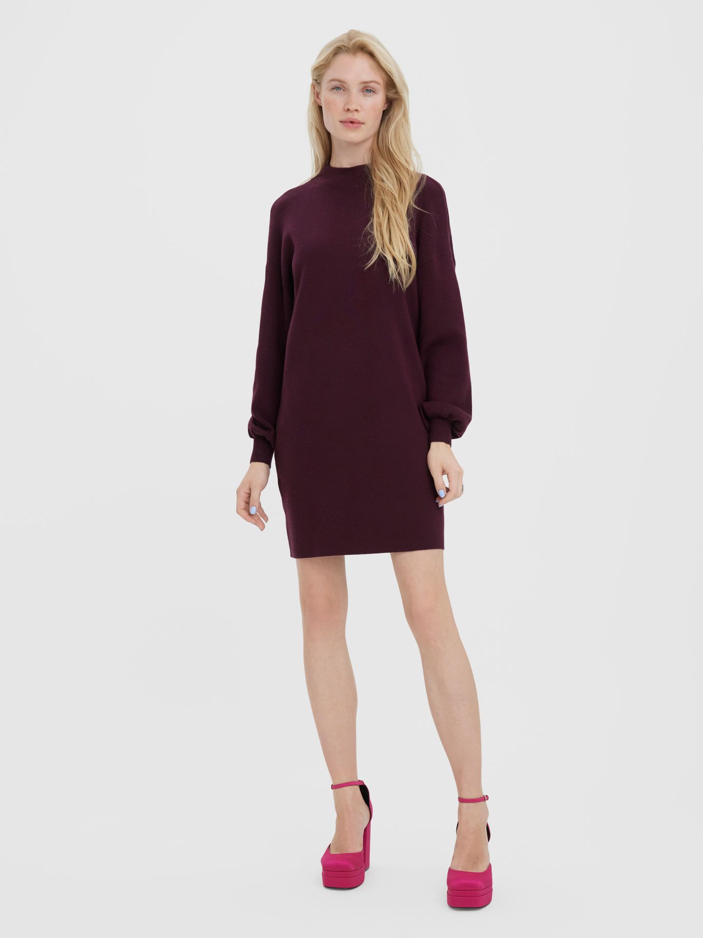 Vero Moda VMNANCY LS FUNNELNECK DRESS NOOS Winetasting 2900170193039