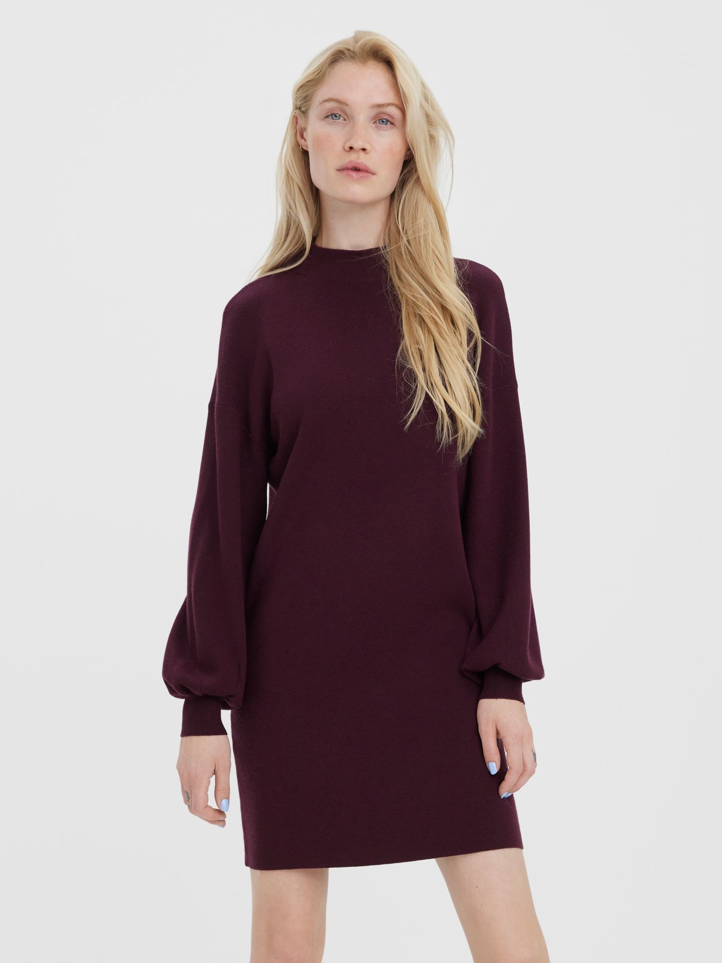 Vero Moda VMNANCY LS FUNNELNECK DRESS NOOS Winetasting 2900170193039
