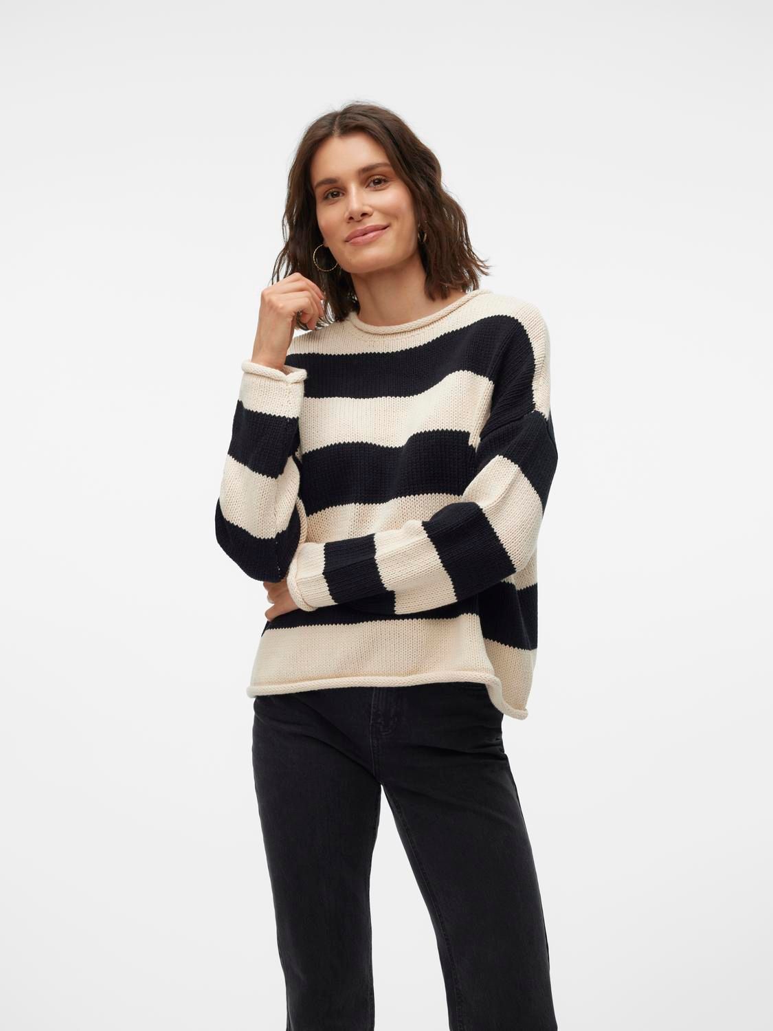 Vero Moda VMLEONORA LS ROLLEDGE O-NK PULLOVER Birch/W. BLACK WAVE PATTERN 00110313-EKA26011400000164