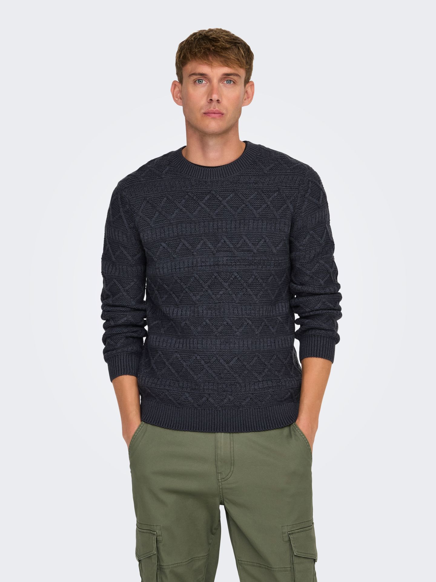Only & Sons ONSWADE REG 5 STRUC CREW NECK KNIT Dark Navy 2900151164058