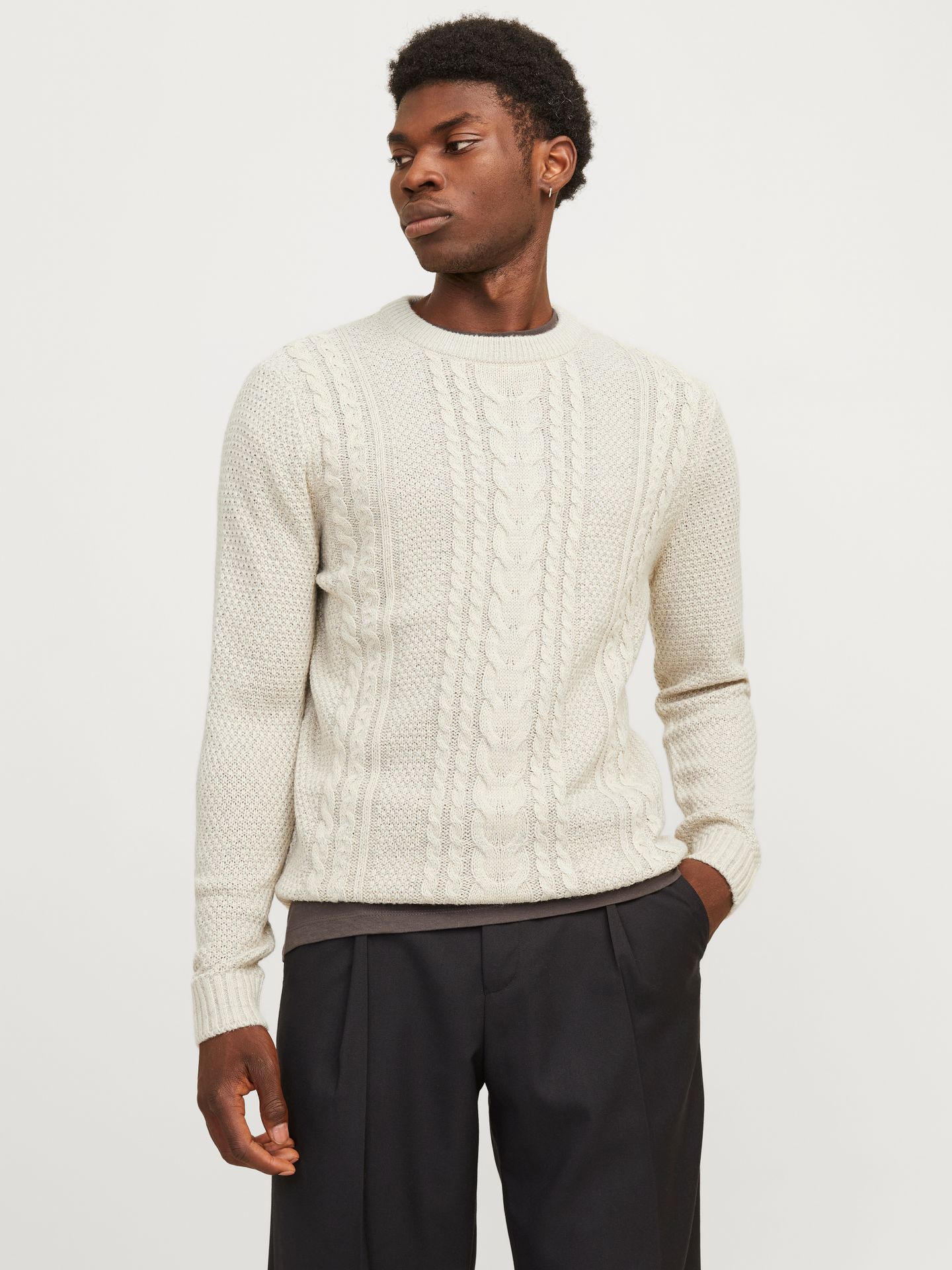 Jack & Jones JJCRAIG KNIT CREW NECK AW24 White Melange 00110558-EKA26011400002523