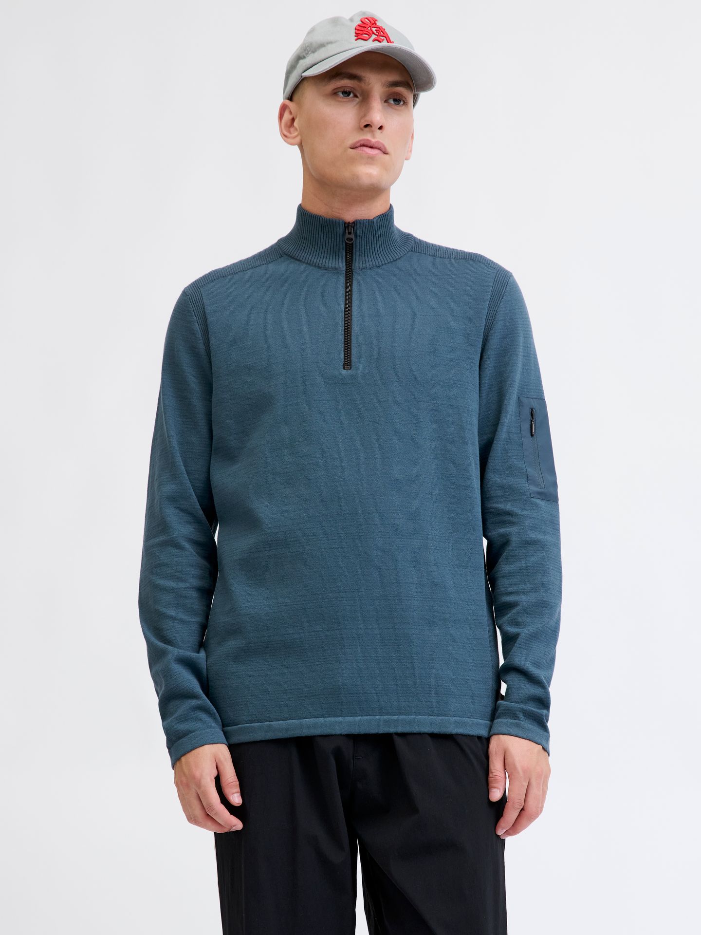 Jack & Jones JCOMACE KNIT HALF ZIP SMU Orion Blue/Melange 00110574-EKA26011400003132
