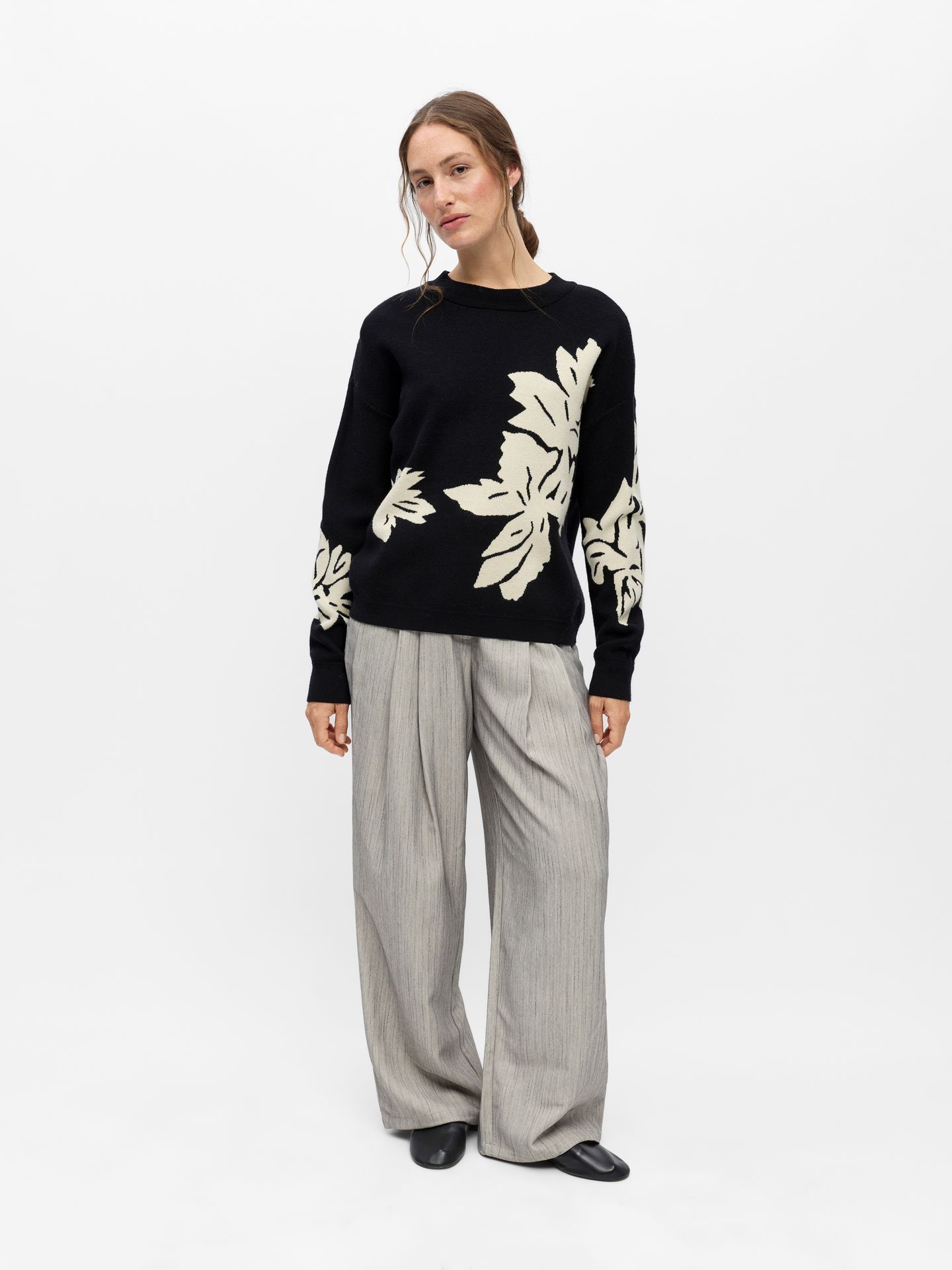 Object OBJRAY LO L/S KNIT PULLOVER AOP NOO Black/Medium grey melange zebra 2900169487019