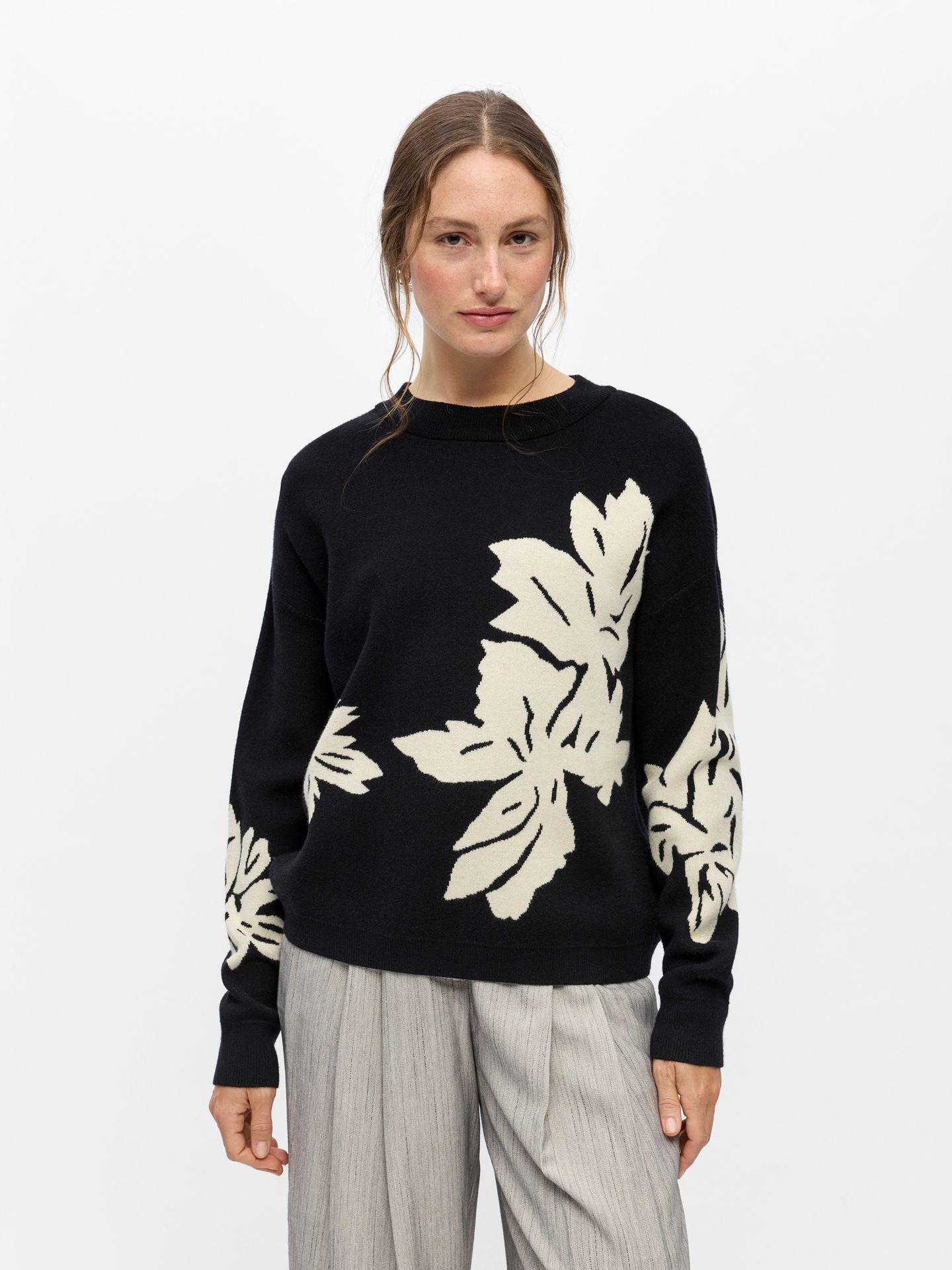Object OBJRAY LO L/S KNIT PULLOVER AOP NOO Black/Medium grey melange zebra 00110581-EKA22000400000075
