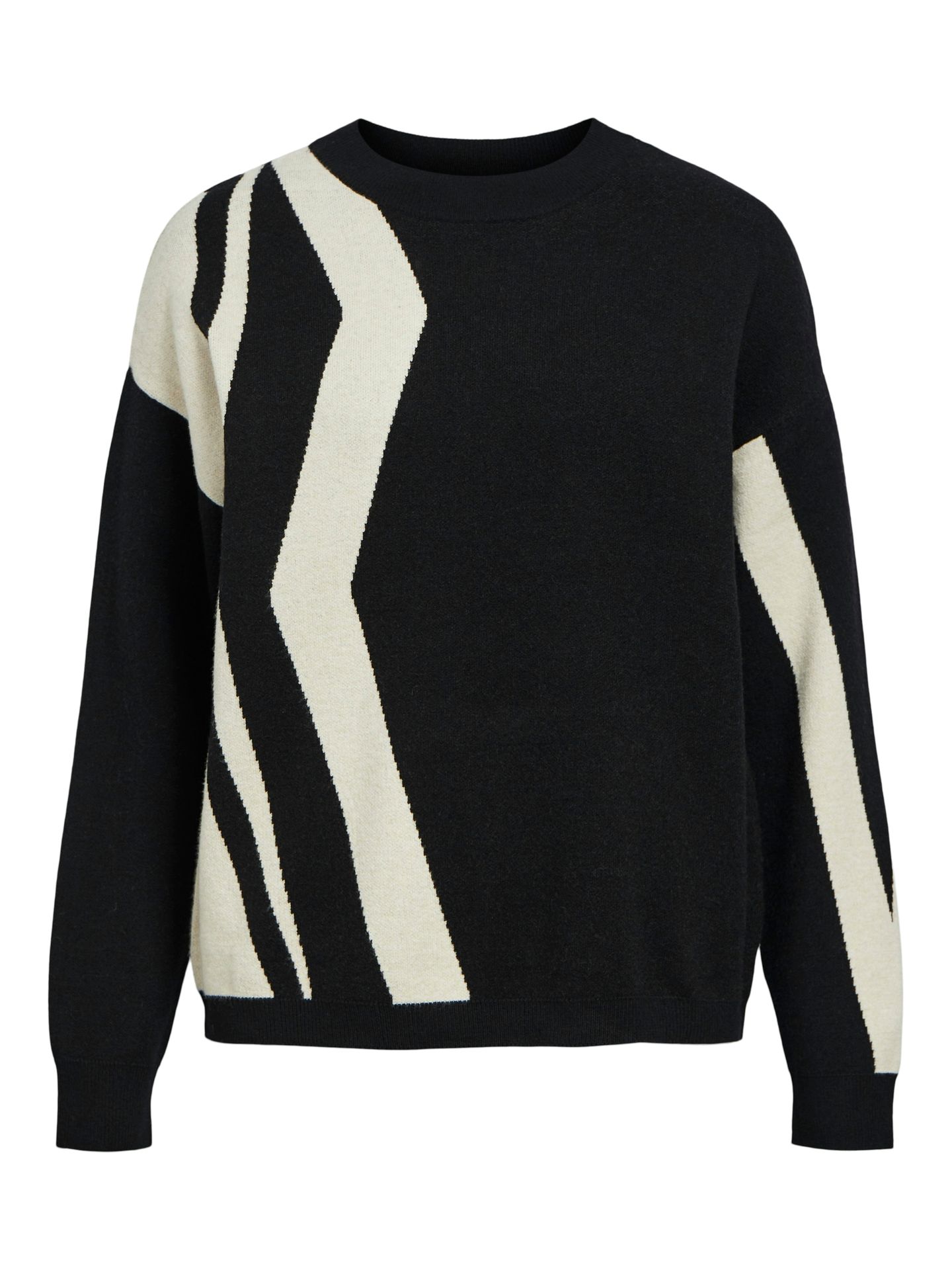 Object OBJRAY LO L/S KNIT PULLOVER AOP NOO Black/Sandshell vertical stripes 2900151227043