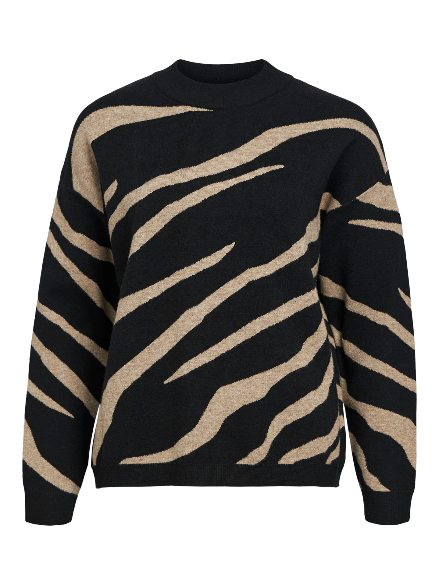 Object OBJRAY LO L/S KNIT PULLOVER AOP NOO Black/Desert taupe tiger graphic 2900151228040