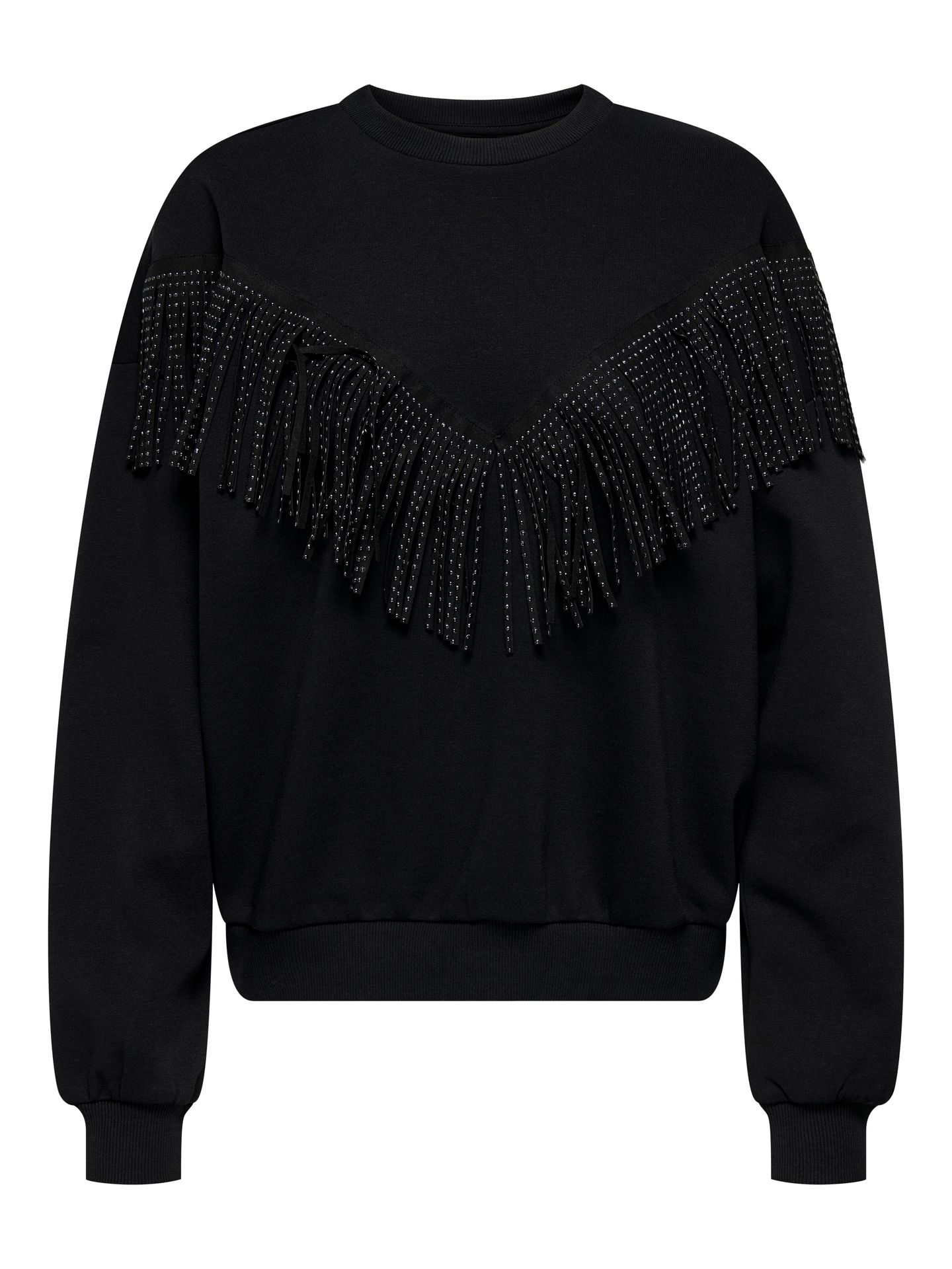 Only ONLFREY L/S O-NECK FRINGE SWT Black/BLACK BUTTONS 00110619-EKA26011400000044