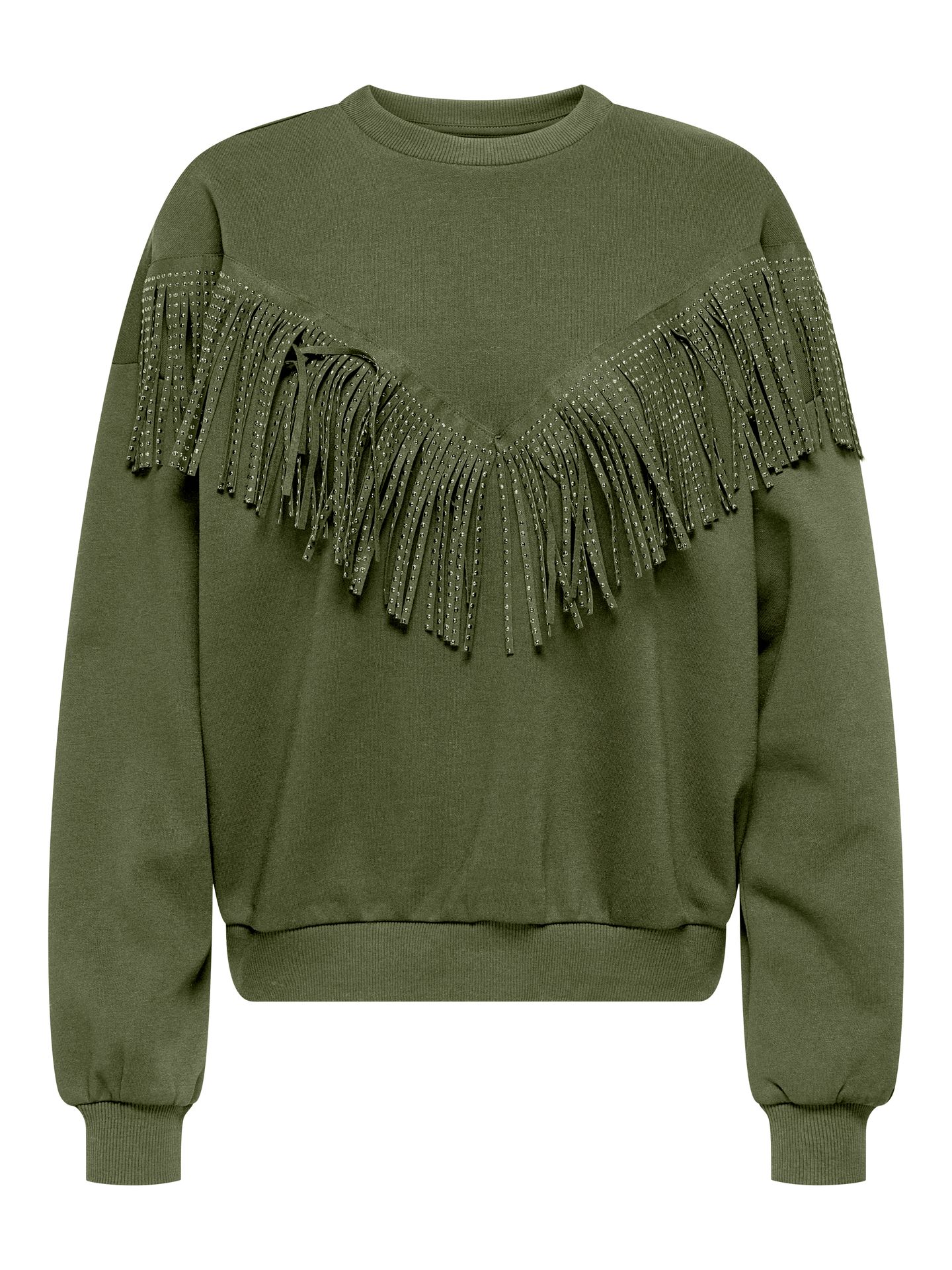 Only ONLFREY L/S O-NECK FRINGE SWT Kalamata/Tasselband kalamata 00110619-EKA26011400000361