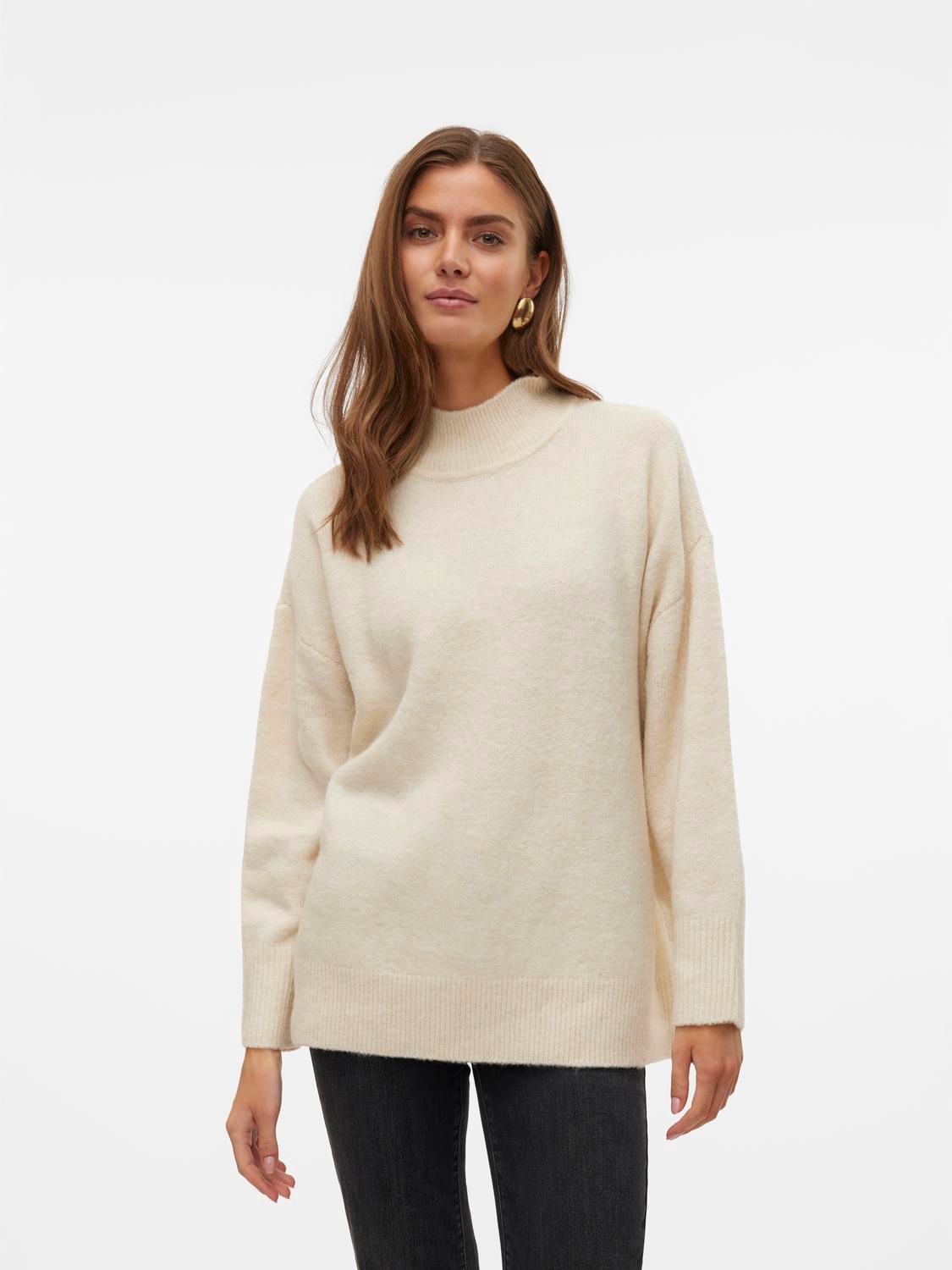 Vero Moda VMPHILLIS LS HIGHNK LONG PULLOVER G Birch/W. BLACK WAVE PATTERN 00110638-EKA26011400000164