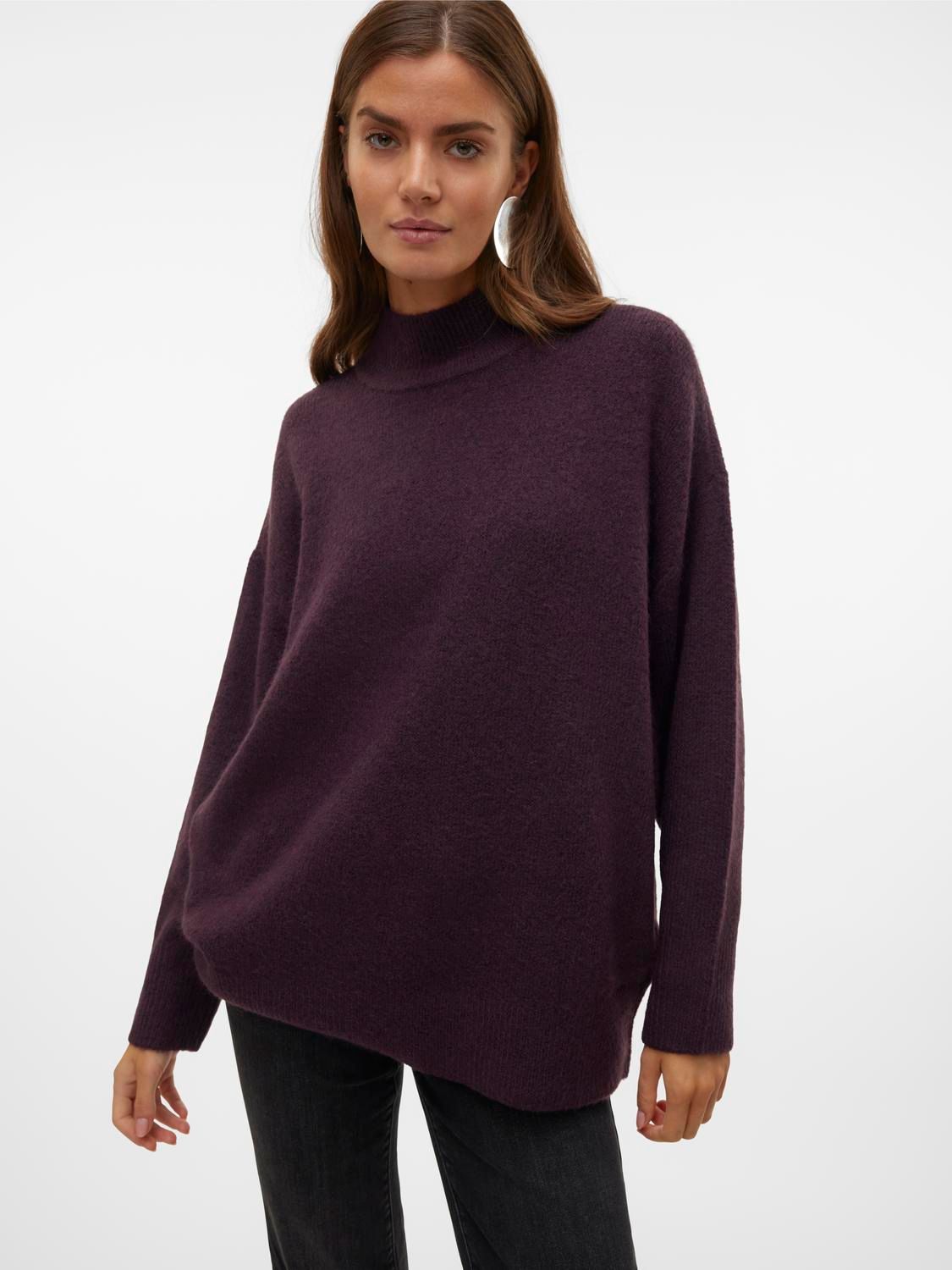 Vero Moda VMPHILLIS LS HIGHNK LONG PULLOVER G Plum Perfect/MELANGE 00110638-EKA26011400002508