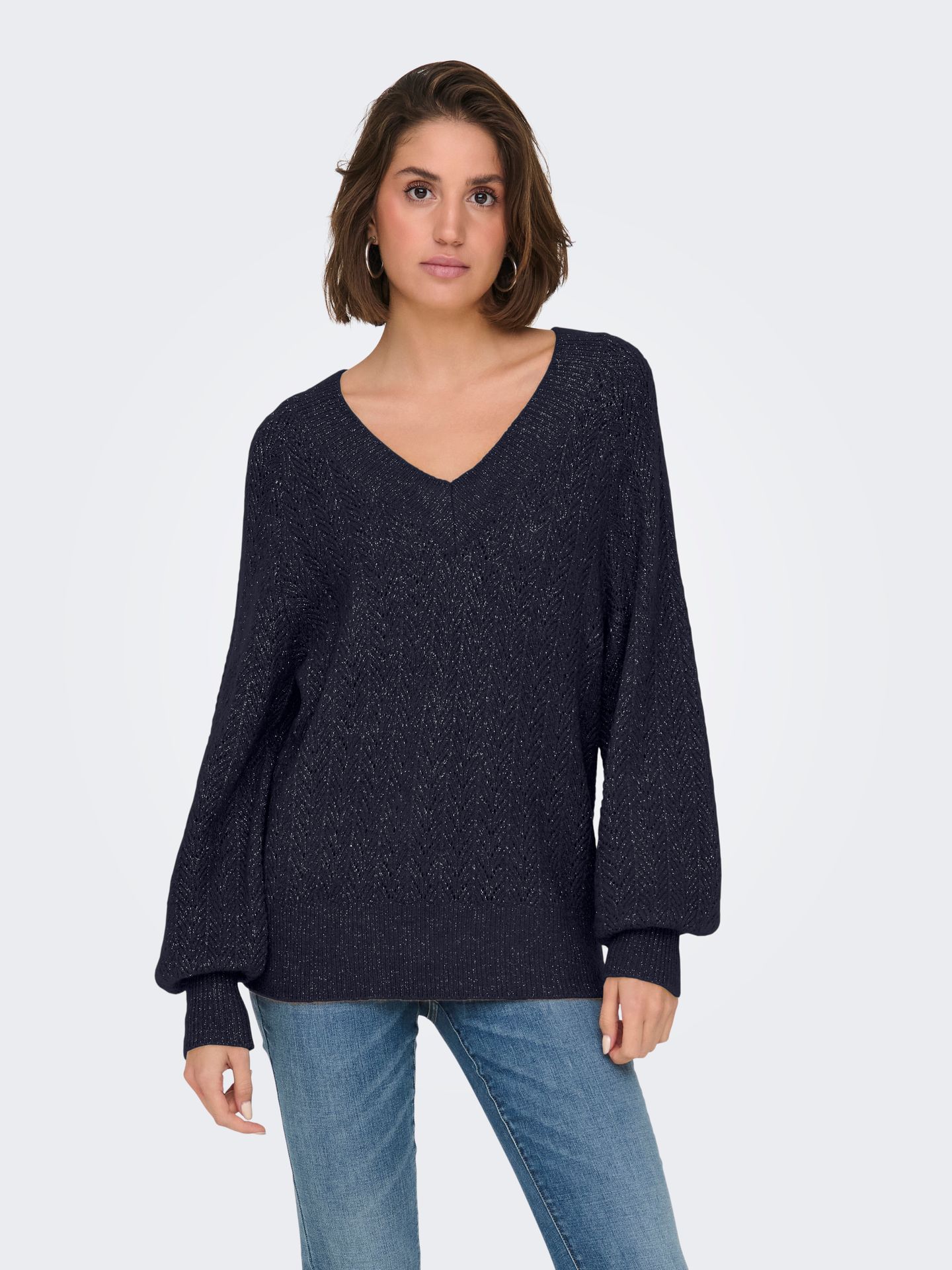 Only ONLLUCILLA LS GLITTER V-NECK KNT Night Sky/Eternal 00110649-EKA26011400000188