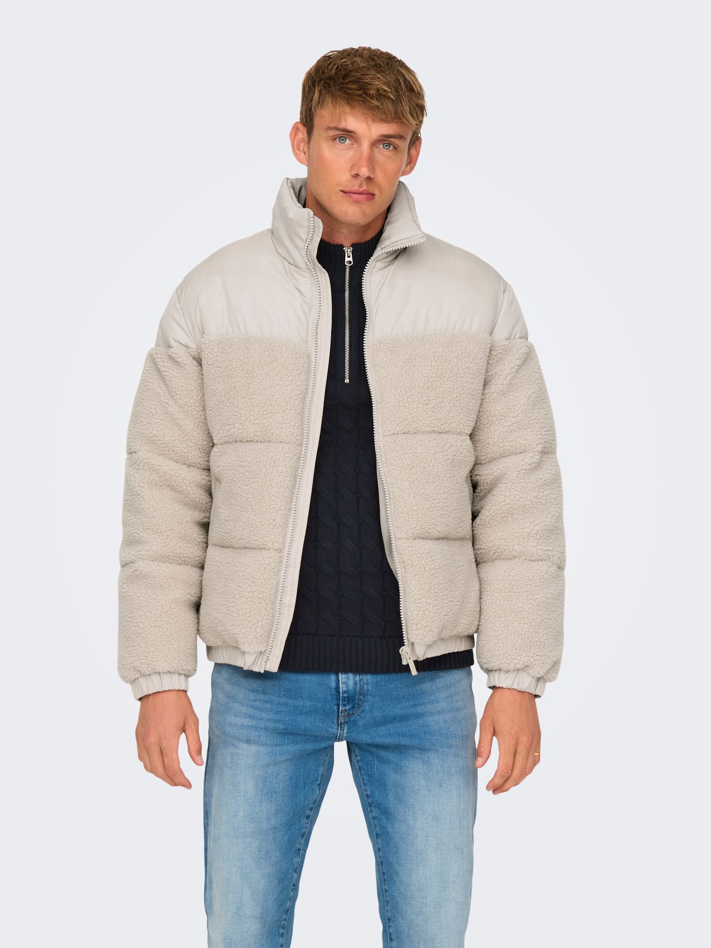 Only & Sons ONSELI SHERPA MIX PUFFER JACKET OTW Silver Lining 2900151367015