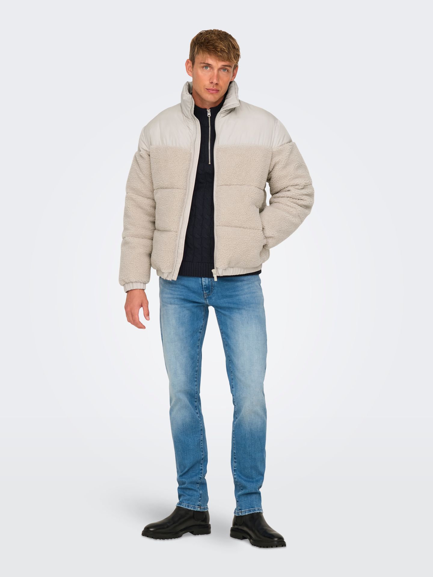 Only & Sons ONSELI SHERPA MIX PUFFER JACKET OTW Silver Lining 2900151367015